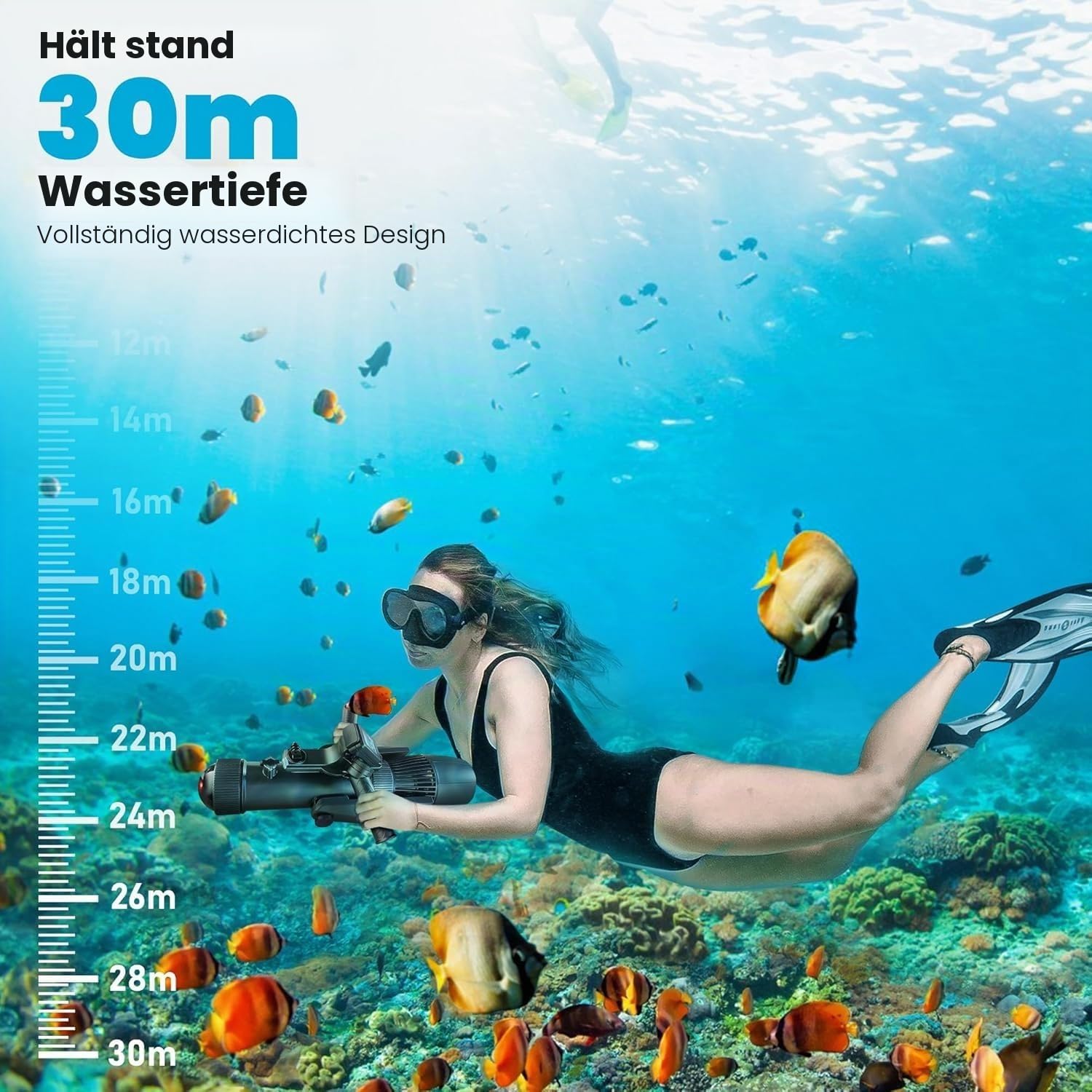 900W Unterwasser-Scooter mit 16AH abnehmbarer Batterie, 2,8 m/s Hochgeschwindigkeits-Elektroflosse für SUP, Surfboard, Kajak