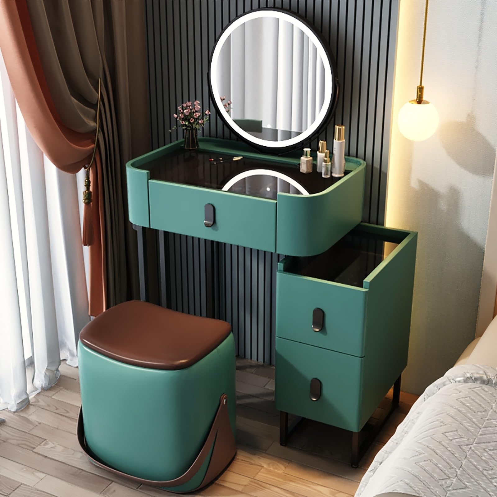 asdchZen Adjustable Brightness White Vanity Desk With Mirror-Wooden Makeup Table For Girls And Women Ideal For Bedroom And Dressing Room Stylish And Functional.