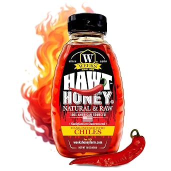 Weeks HAWT Hot Honey - Hand-Infused with Real Chiles, Pure Raw Wildflower Honey from Family Farm in Georgia, Sweet Heat Spicy Honey for Pizza, Chicken & Cocktails, All-Natural Gluten-Free, 16 oz Squeeze Bottle, Made in USA