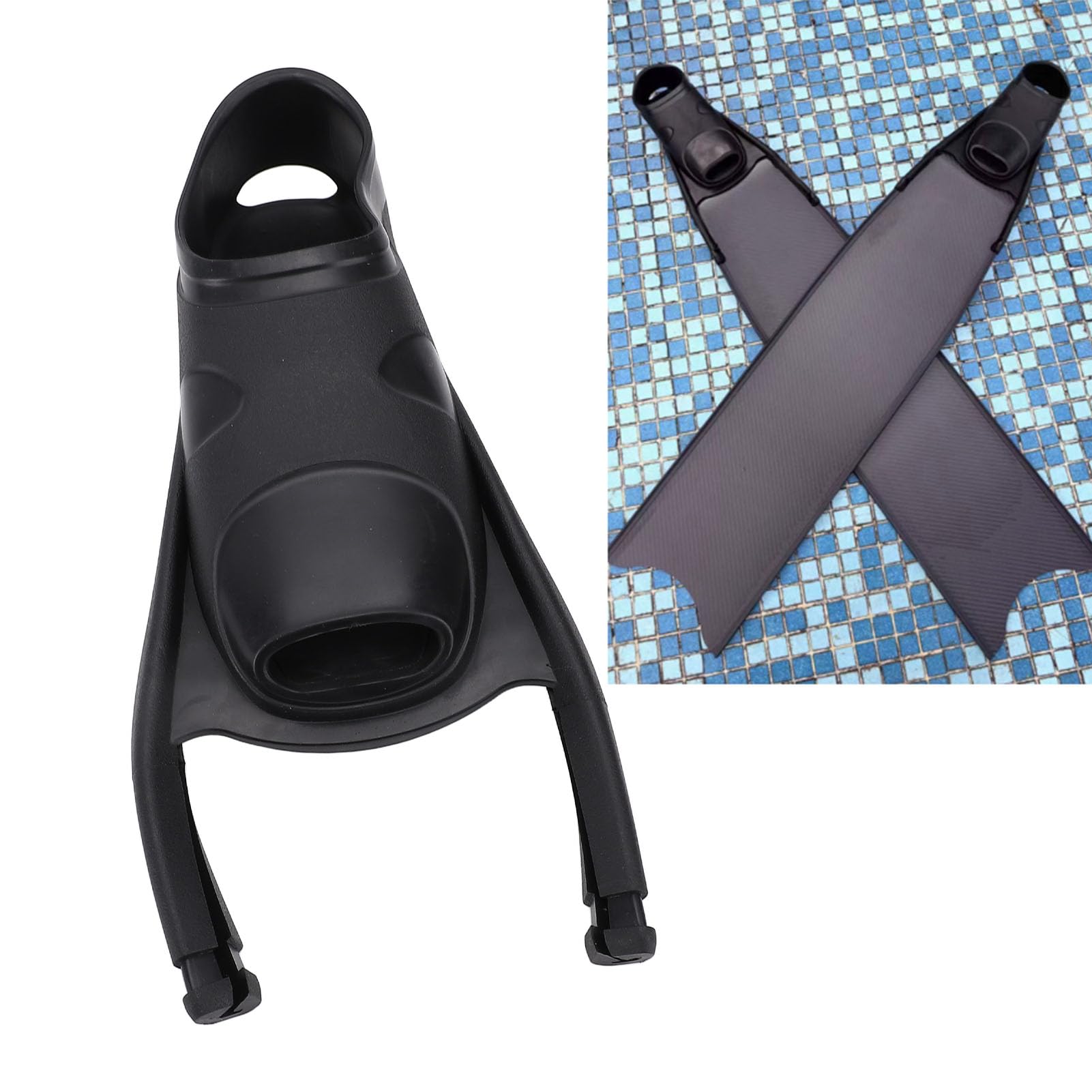 Aleta de buceo con bolsillo para pies, TPR Longblade, aleta de buceo de ala larga, bolsillo para pies para equipo de natación, color negro