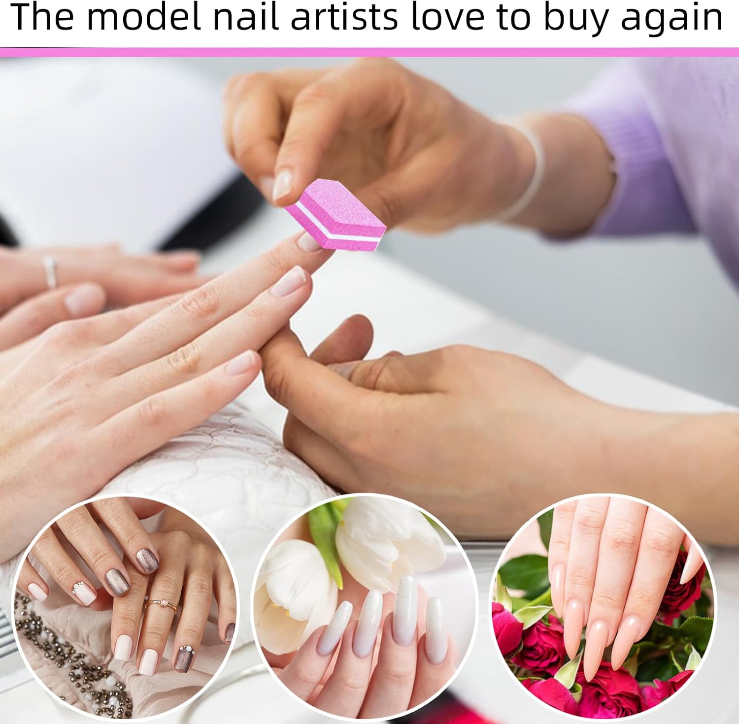 50Pcs Pink Sponge Nail Buffers,100/180 Grit Mini Nail Files,Mini Buffer Block Nail File for Acrylic & Natural Nails,Double-Sided Buffing Blocks for Manicure & Pedicure, Salon & Home Use