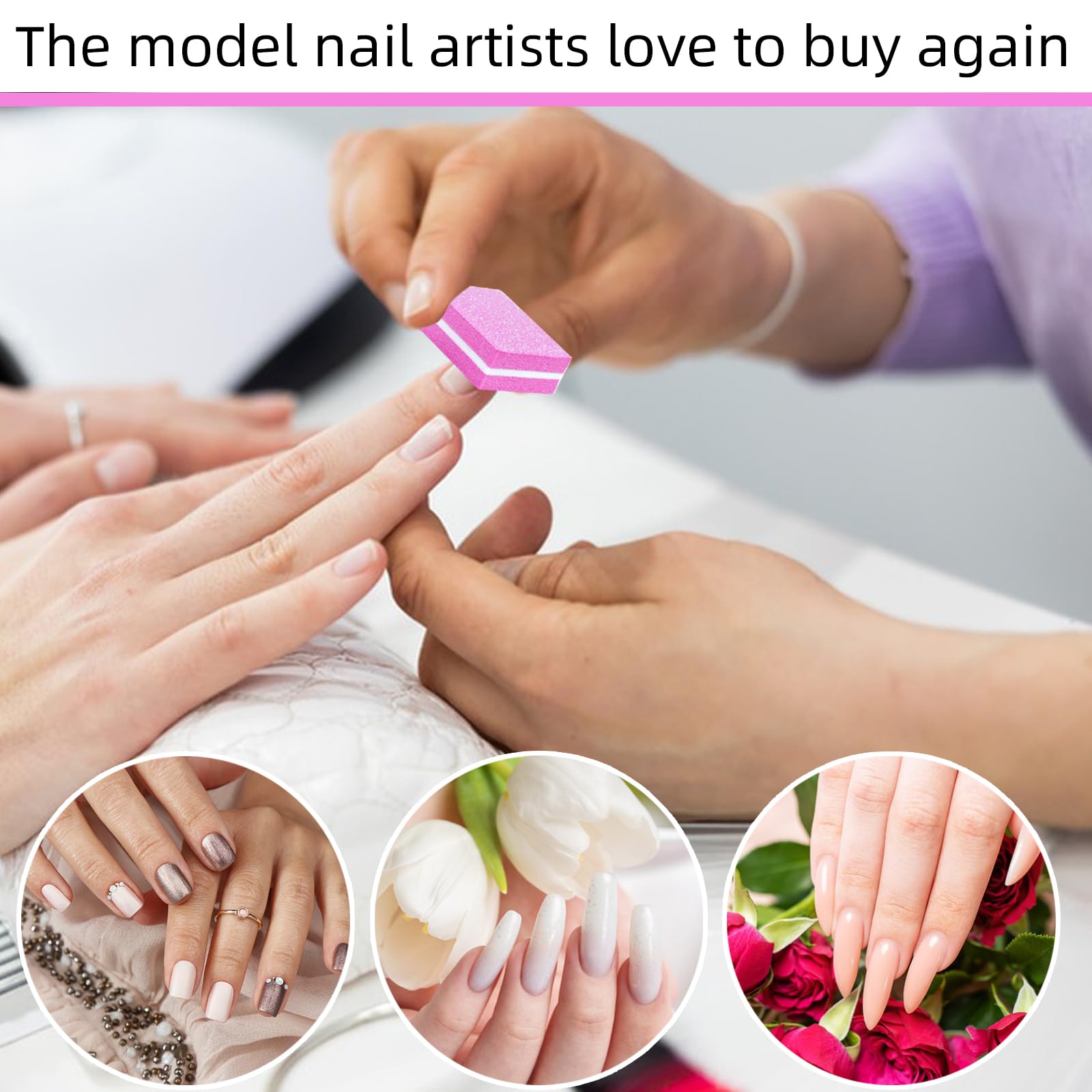 50 Stück rosa Schwamm-Nagelpolierer, Körnung 100/180, Mini-Nagelfeilen für Acryl- und Naturnägel, doppelseitige Polierblöcke für Maniküre und Pediküre, Salon und Heimgebrauch