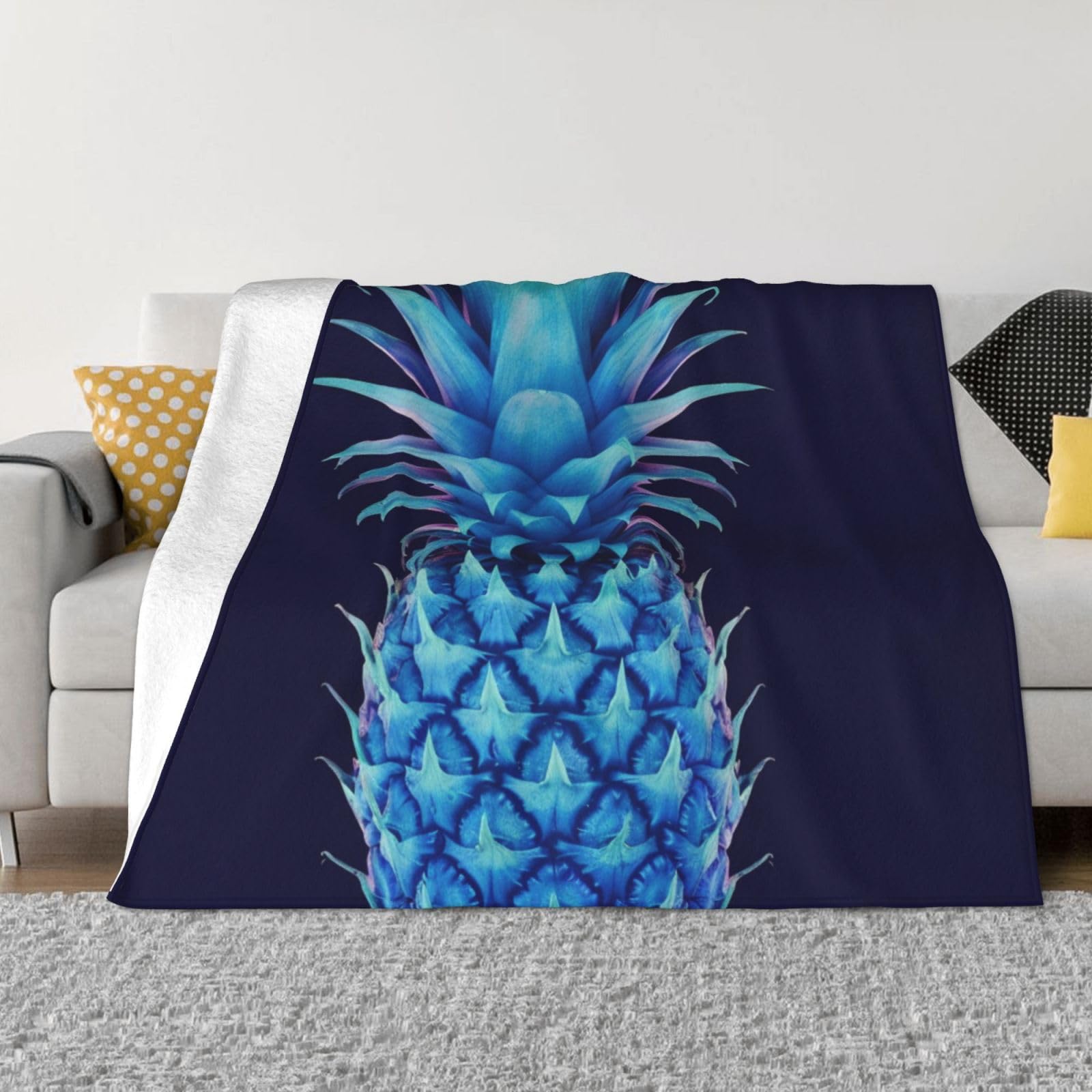 Couverture polaire micro polaire imprimé ananas bleu plaid de salon chaud