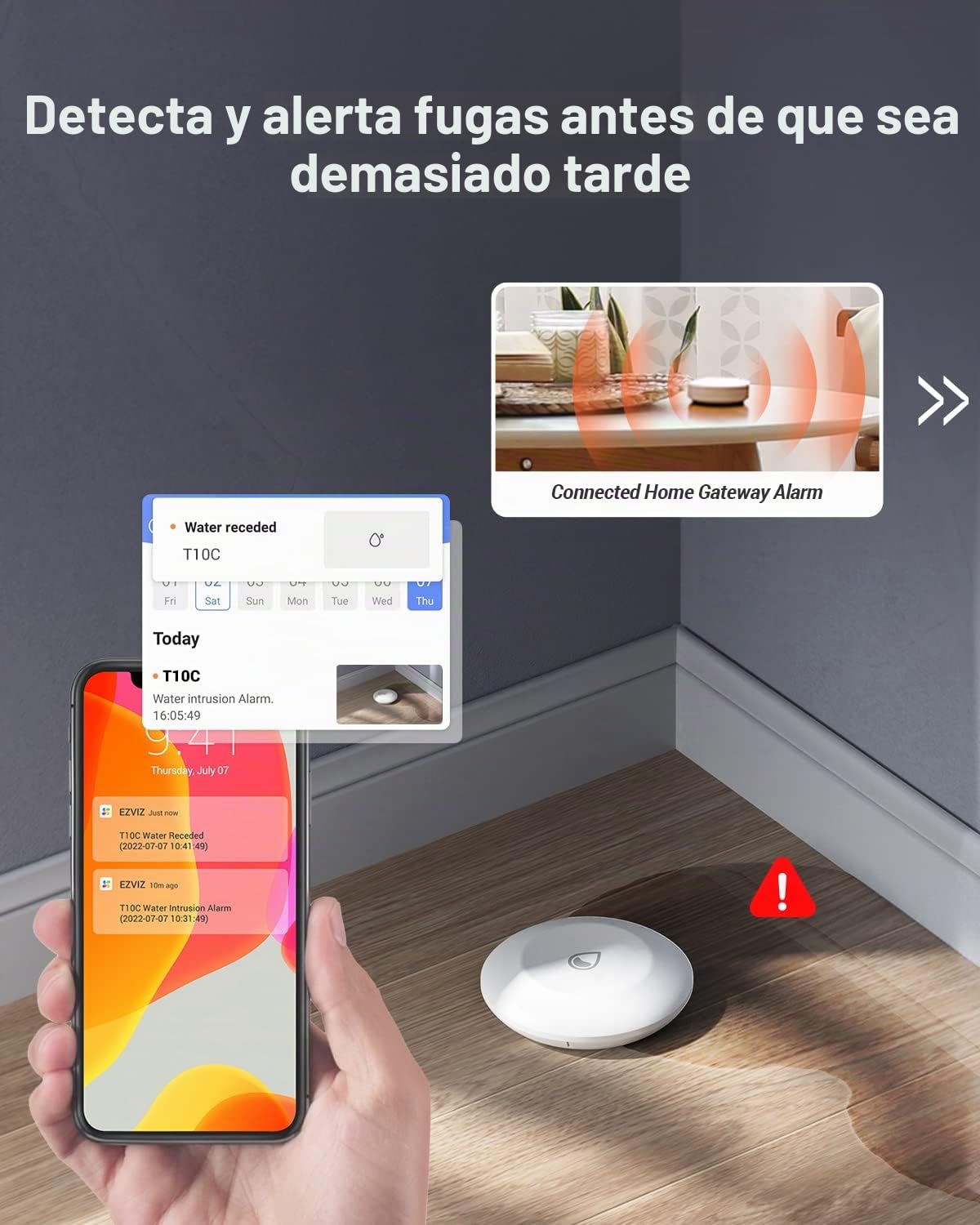 EZVIZ T10C Sensor de Fugas de Agua Inalámbrico, Zigbee, para Control a Distancia y Domótica, Detectar y Alertar fugas, IP 67, Duracion de Batería 365 Días, Requiere Puerta de Enlace A3