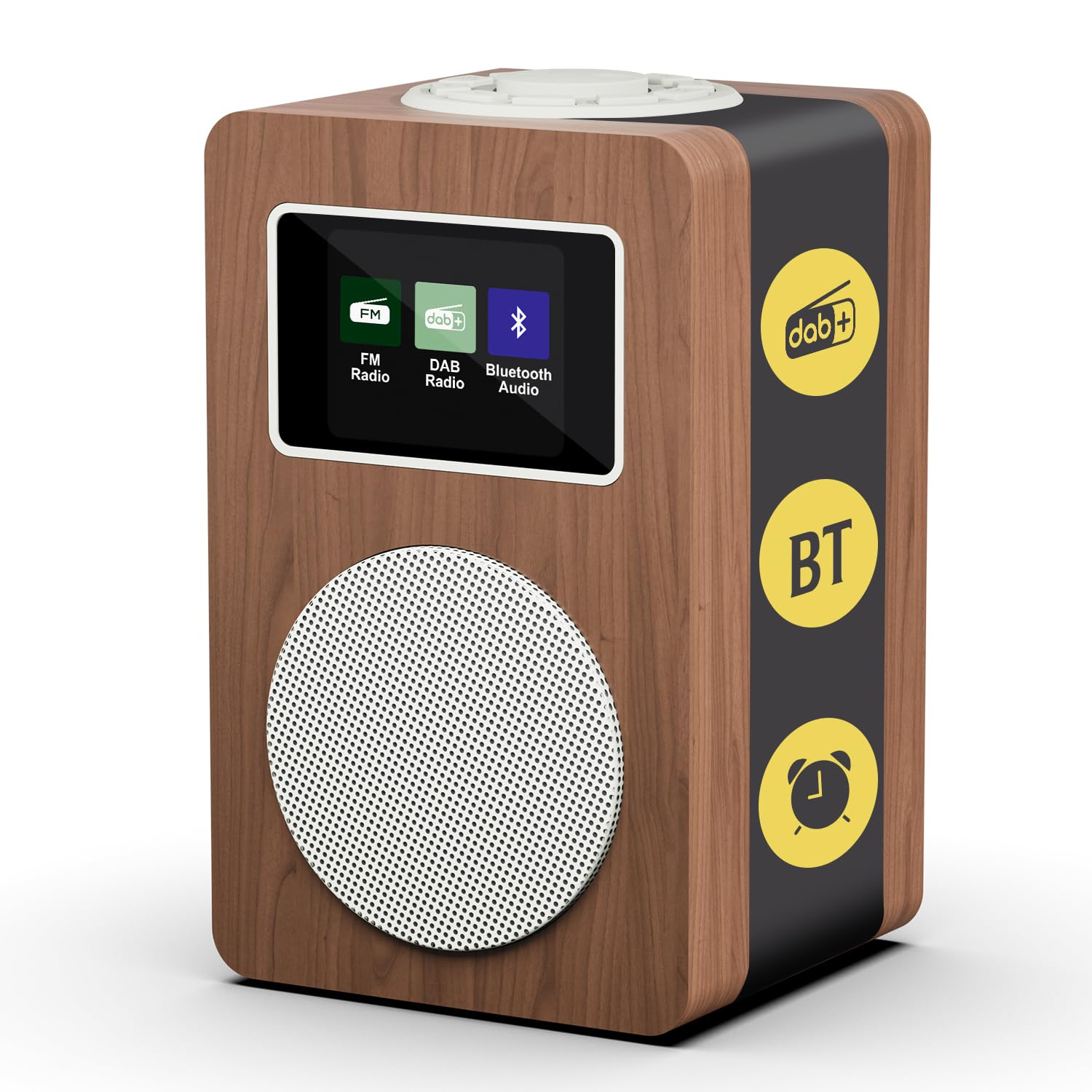 MD4 Radio Dab,Radio Digital Dab Plus,con Altavoz Bluetooth,Radios FM de Cocina de Red y Batería,Pantalla a Color,40 Presintonías,Alarma,Puerto para Auriculares,Caja de Madera-Acabado Nogal