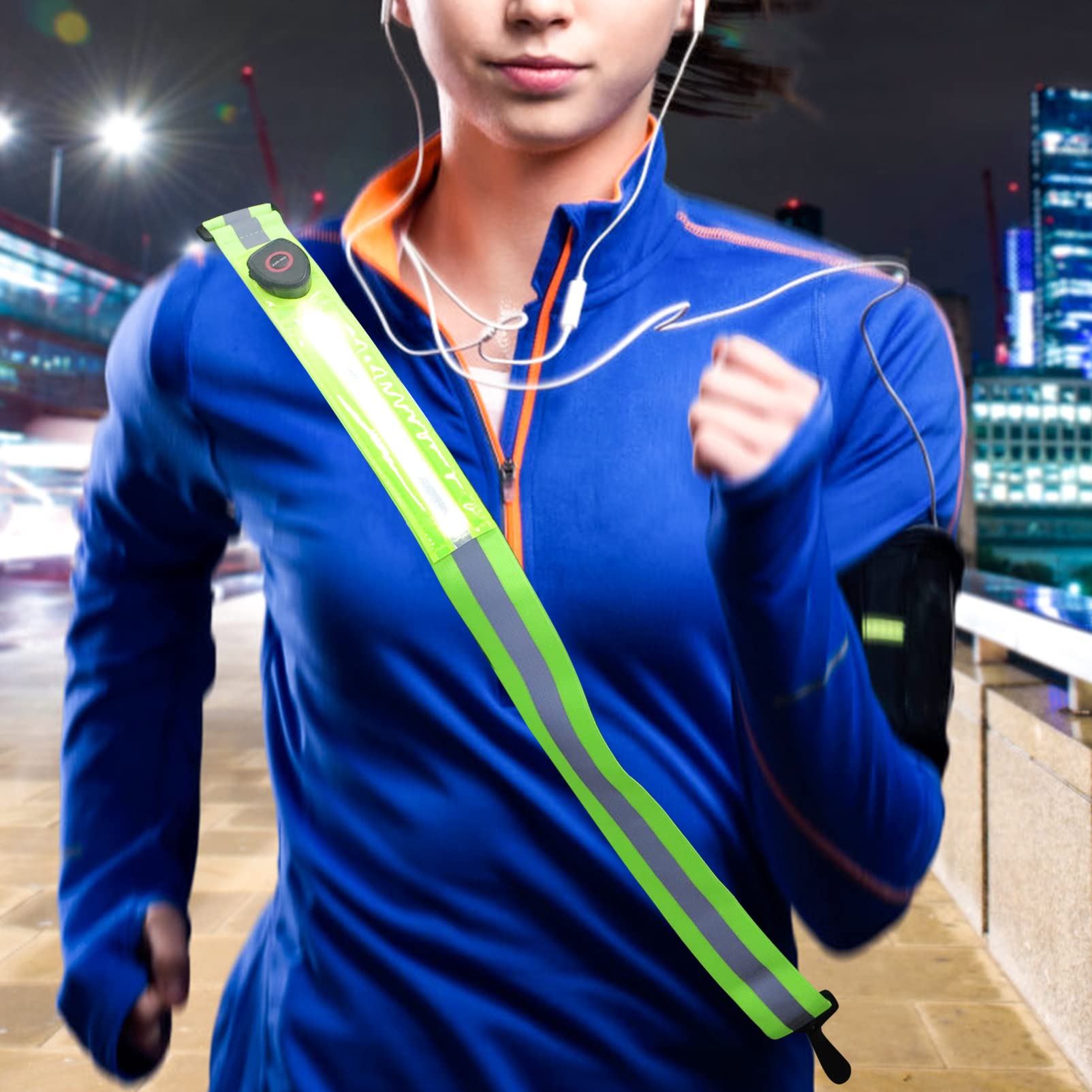 ibasenice Cinturón Reflectante Ajustable con Luz LED para Correr y Caminar de Noche Banda de Seguridad Visible para Adultos y Diseño Ergonómico y de Usar