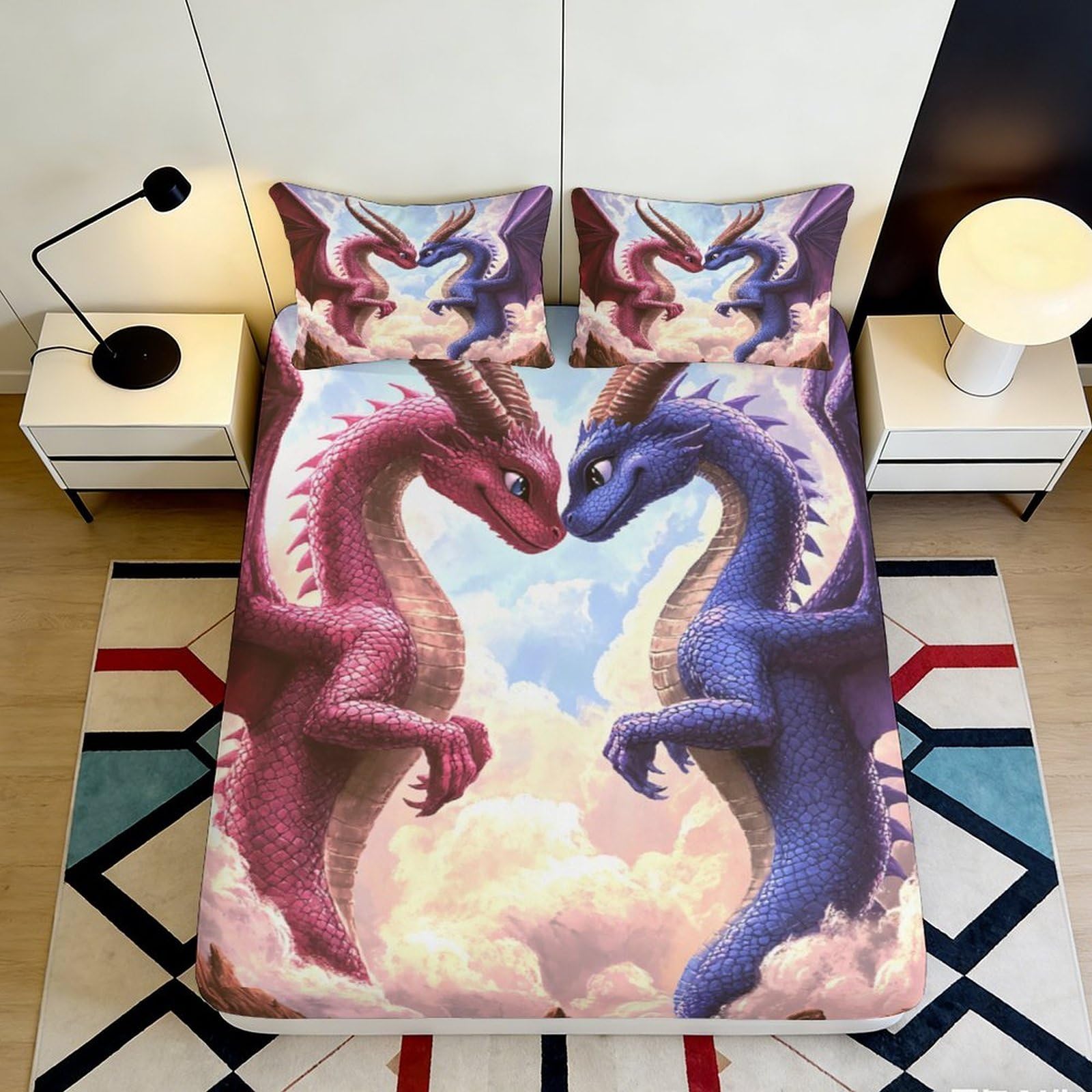 3D Printed fantasy dragon Fitted Sheet for home decor, Microfiber soft touch, Bed Cover for apartment bedding, wrinkle resistant, stylish accent 90x200x25cm