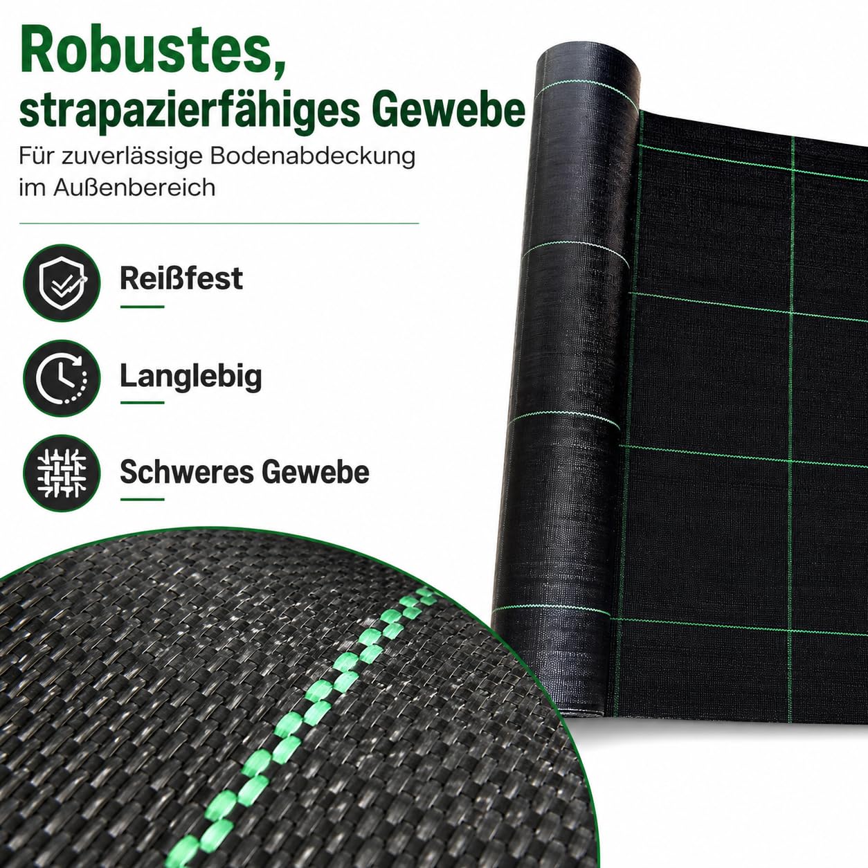 Landschaftsgewebe 6 x 300 FT, Schweres Unkrautvlies für Garten, Einfahrt und Landschaftsbau, Wasserdurchlässige Gewebeplane als Unkrautblocker, Bodengewebe, Geotextil und Unkrautmatte