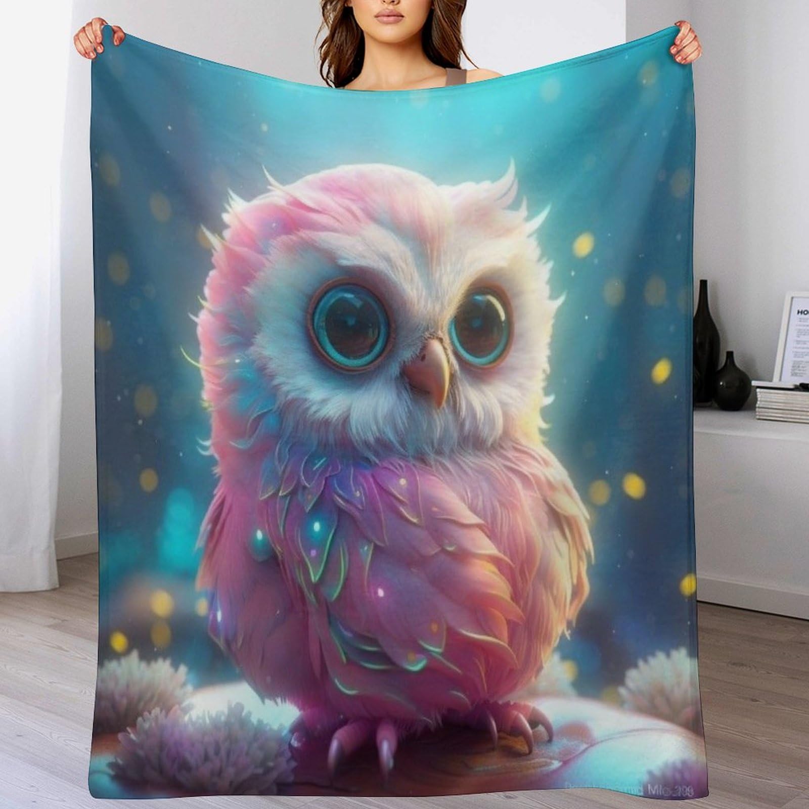 Couverture hibou en flannel douce de 130x150 cm pour lit et canapé