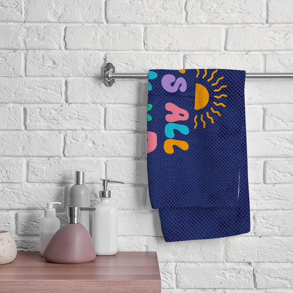 All is Good - Positive Vibes Polycotton Towel - Retro Graphic Gift - 30 x 60 inches