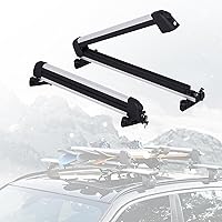 HIKULA Ski & Snowboard Roof Racks with Anti-Theft Lock - Universal Carrier for 6 Pairs Skis/4 Snowboards, Fits Square/Aero/Oval Bars, Silver Large
