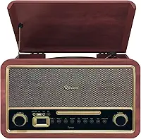 Raveo Vitrola Turner com Toca-discos de 3 velocidades, Rádio FM, CD e Cassete players, USB (reproduz e grava), entrada e saída auxiliares e tecnologia de conexão Bluetooth.