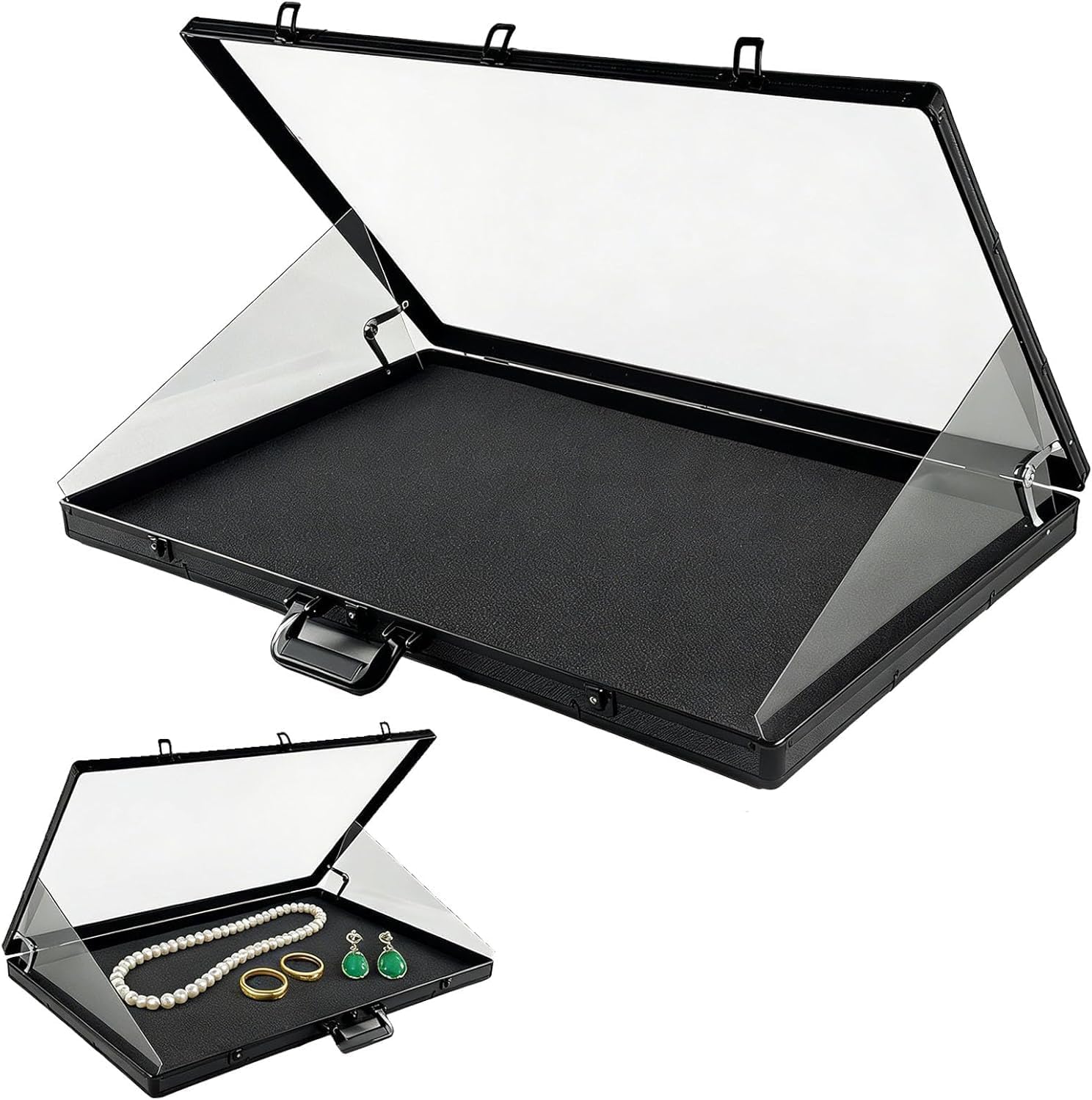 34" x 22" Card Display Case,Black Aluminum Lockable Trading Card Case with Handle,Trade Show Display Case for Sports Card/TCG/Jewelry Collection Black