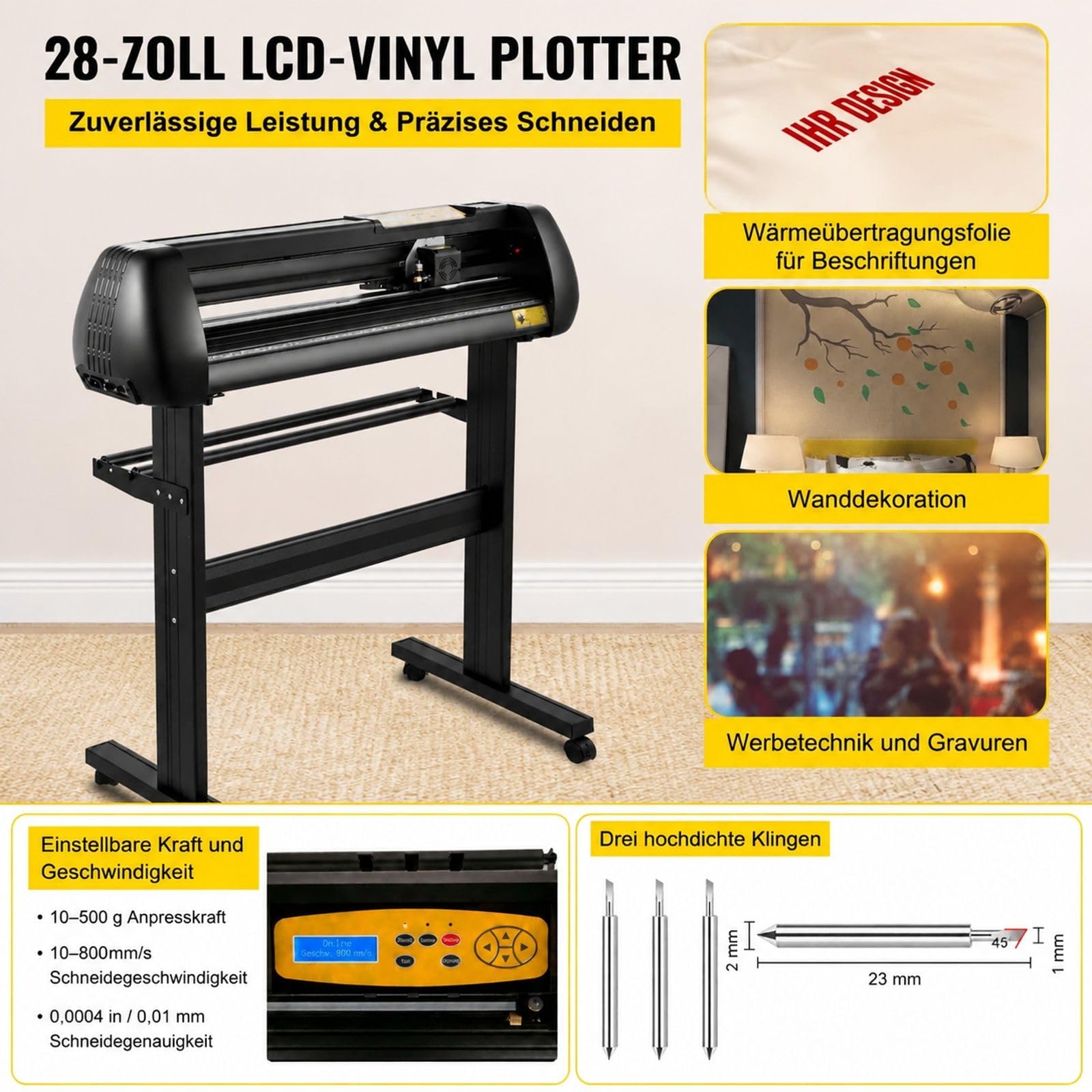 Vinyl Schneideplotter mit LED Anzeige, Bodenständer, fünf Rollen und manueller Kontur für Beschriftungsfolie