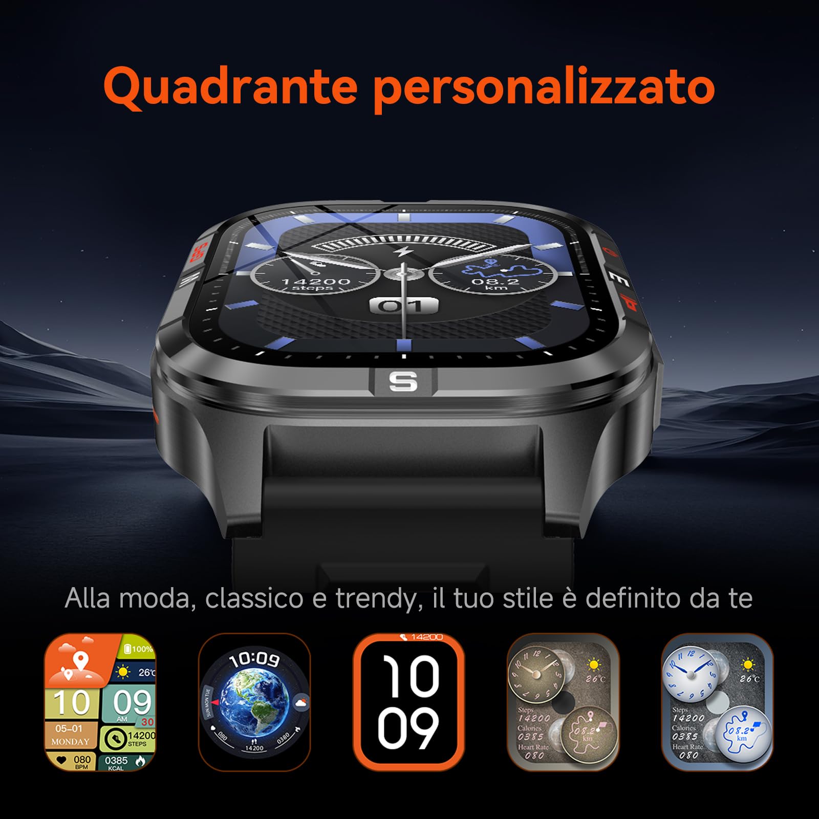 Orologio intelligente GPS militare con bussola/altezza/torcia, 2,01 pollici con schermo HD, assistente vocale/chiamate Bluetooth, per Android e iOS, diverse modalità di movimento (Nero)