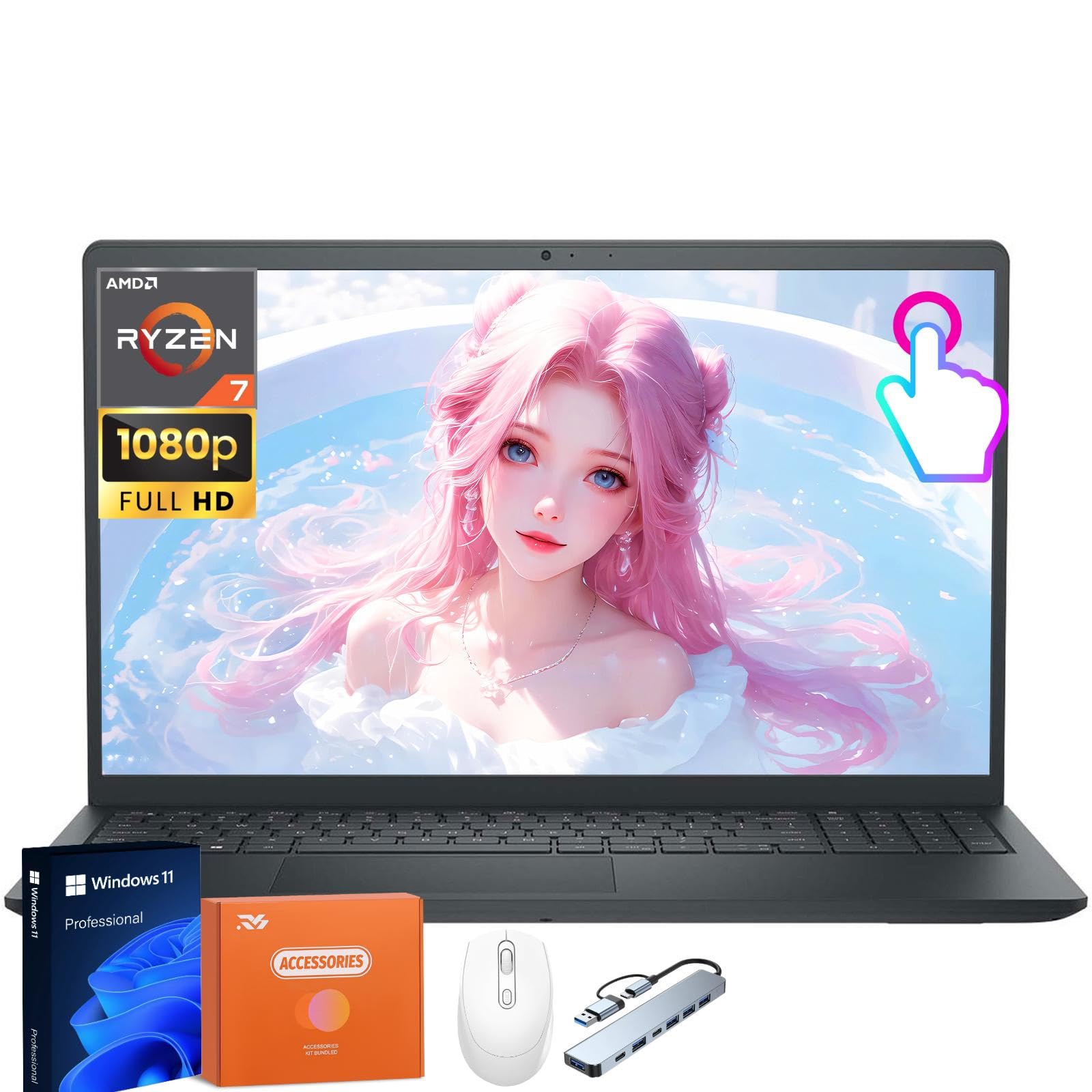 Dell Inspiron 15 3535 Touchscreen Laptop for Business, 15.6" FHD LED-Backlit Display, AMD Ryzen 7 7730U, 32 GB RAM, 1 TB SSD, AMD Radeon Graphics,