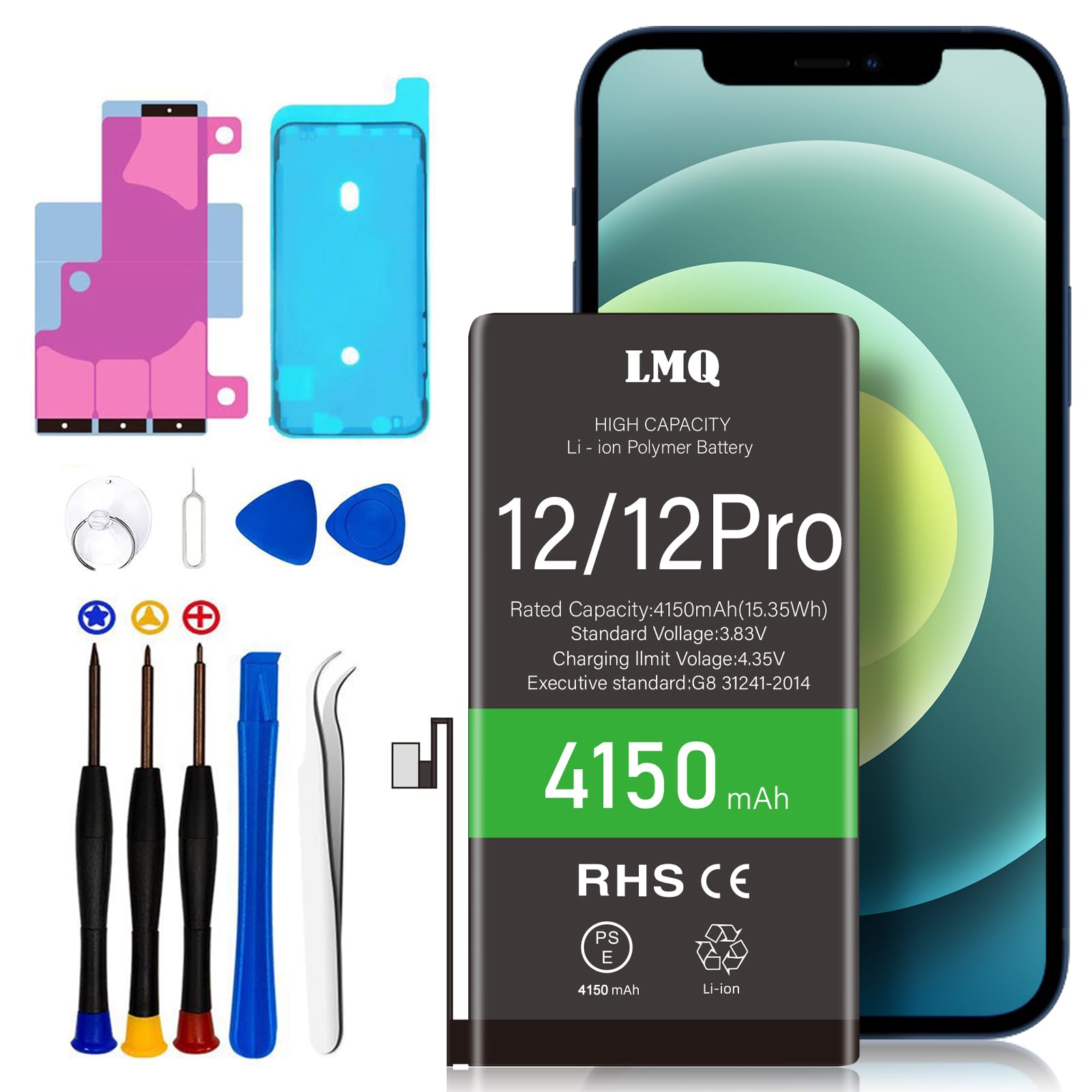 LMQ 4150mAh Super Capacity Battery Compatible iPhone12/12 Pro,0 Cycle Li-Polymer Replacement Battery for iPhone 12/12 Pro（A2172，A2402，A2403，A2404，