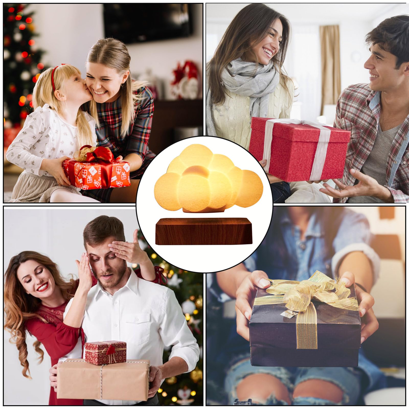 ele ELEOPTION Lampada A Levitazione Magnetica 3D,Lampada A Nuvola, 3 Colori Sfumati Regolabili Con Base In Legno,Adatta Per Regali Di Decorazione Della Camera Dei Bambini (Colore Legno Scuro)