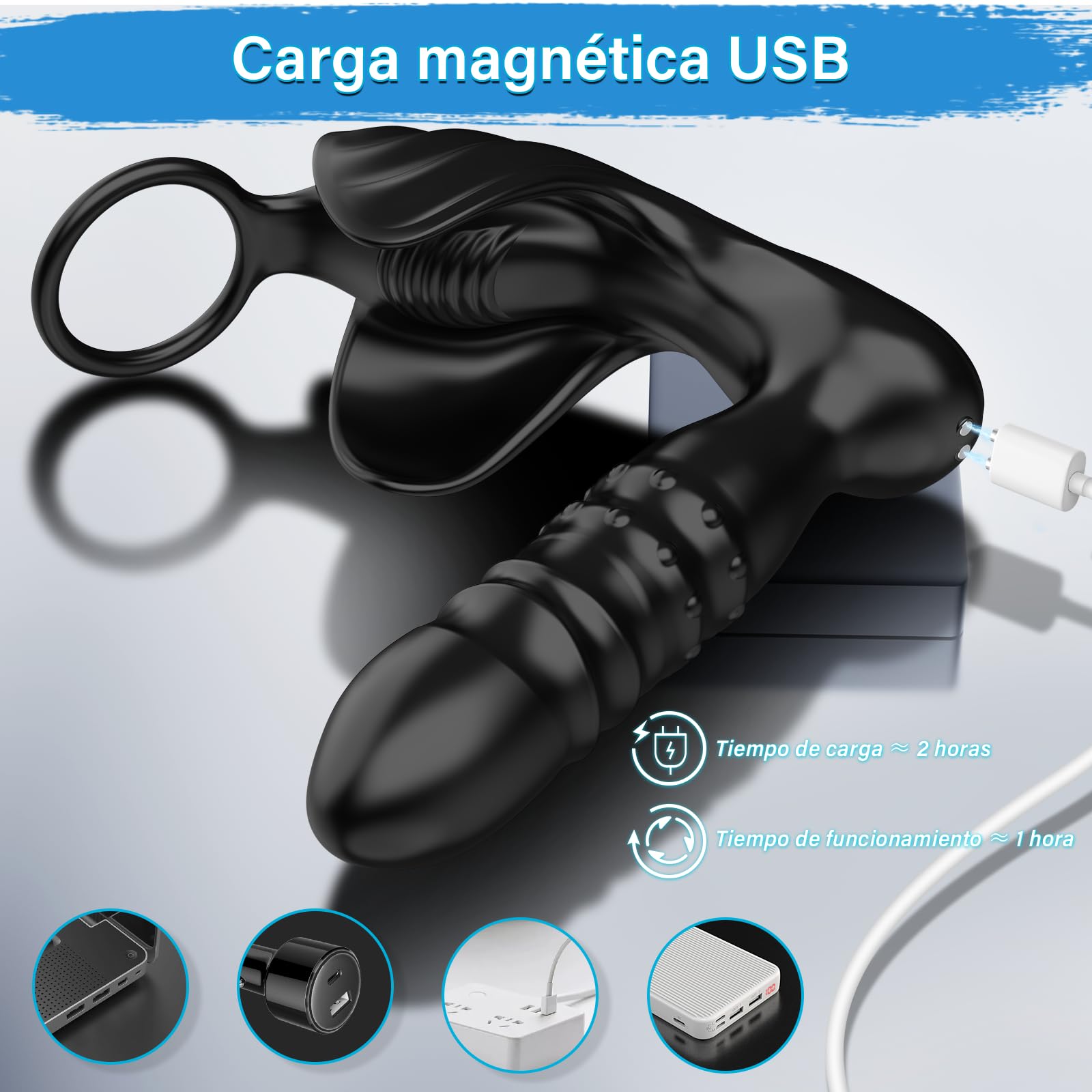 Vibradores Consolador Juguete Sexual para Hombres Gay Pareja Vibrador Estimulador de Próstata con 9 Modos Telescópicos 9 Modos de Vibración Plug con Función de Choque Anillo Estimulador Masajeador