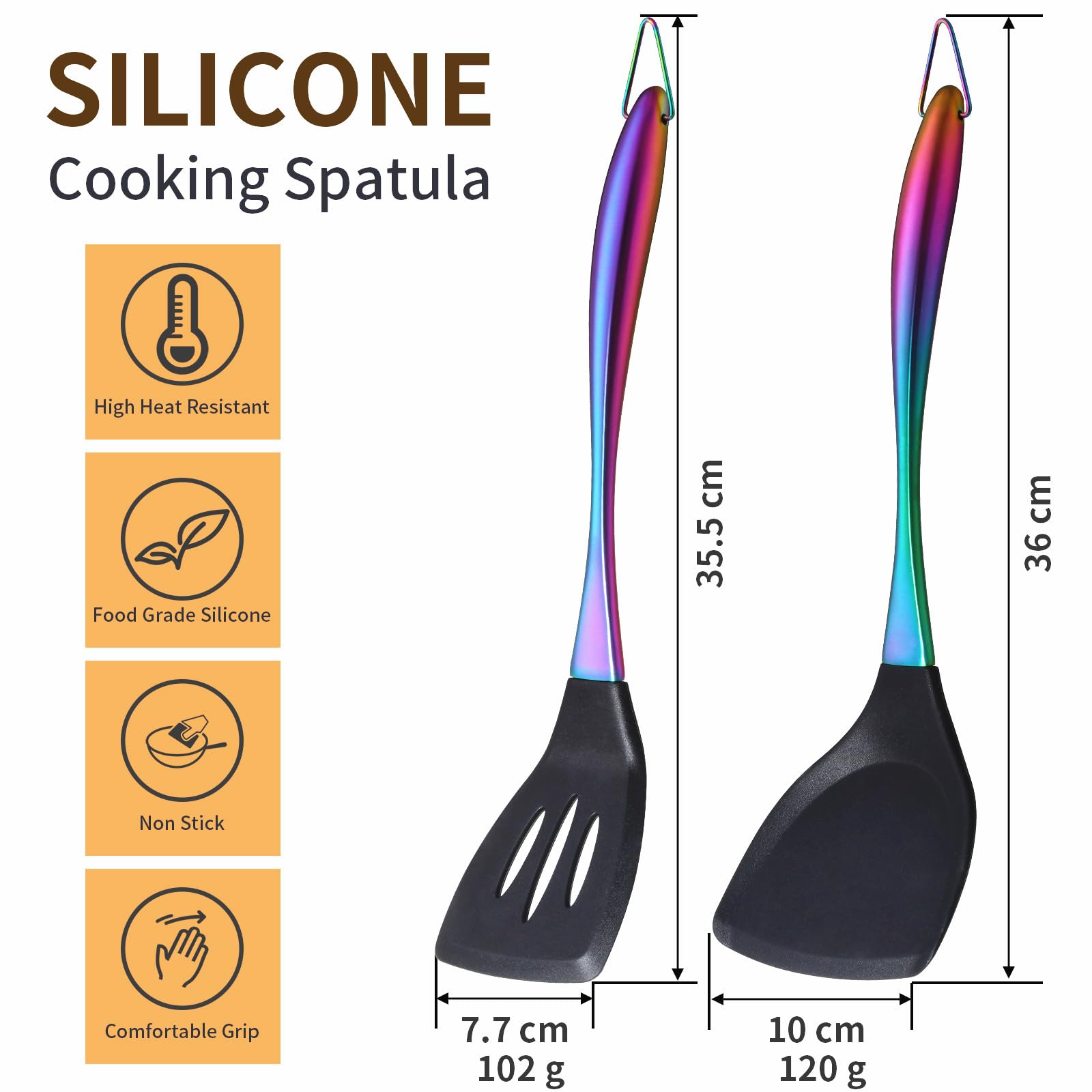 Tehaha Silikon-Spatel, lebensmittelechtes Silikon, massives und geschlitztes Pfannenwender, hitzebeständiger Silikon-Spatel mit Edelstahlgriff, antihaftbeschichtet, Pfannenwender für Fische, Eier,