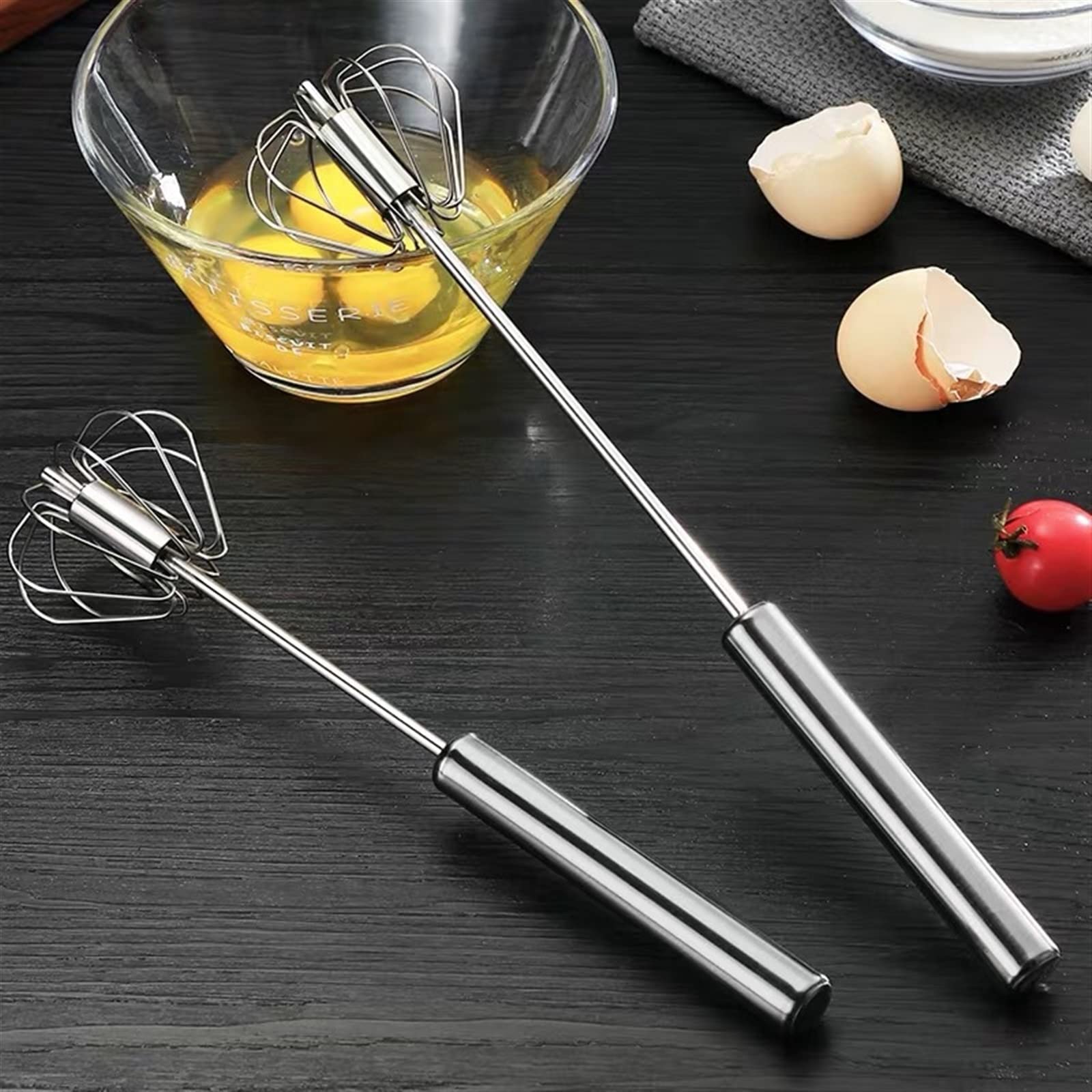 Batidor de cocina, batidor huevos semiautomático, batidora manual acero inoxidable 304, agitador giratorio automático, utensilios