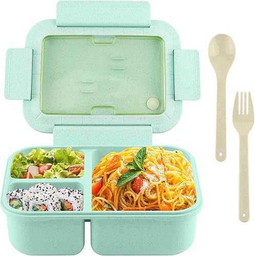 Bento Box caja Bento para adultos 49 onzas 3 compartimentos Bento con cuchara y tenedor caja Bento a prueba de fugas apta para microondas
