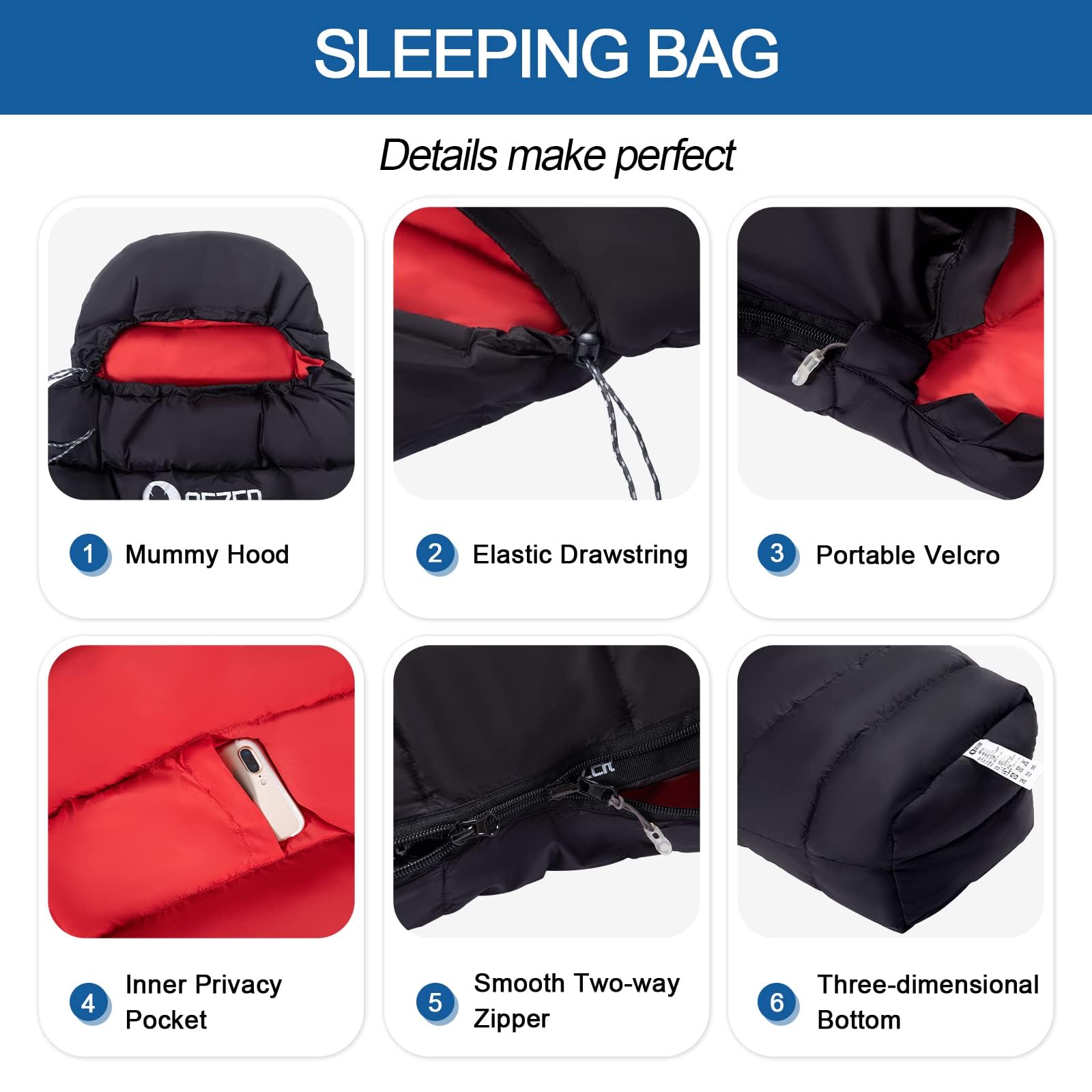 Sac de couchage ultra léger en duvet pour adultes avec 600 puissance de remplissage, sac de couchage compact avec sac de compression pour randonnée, camping