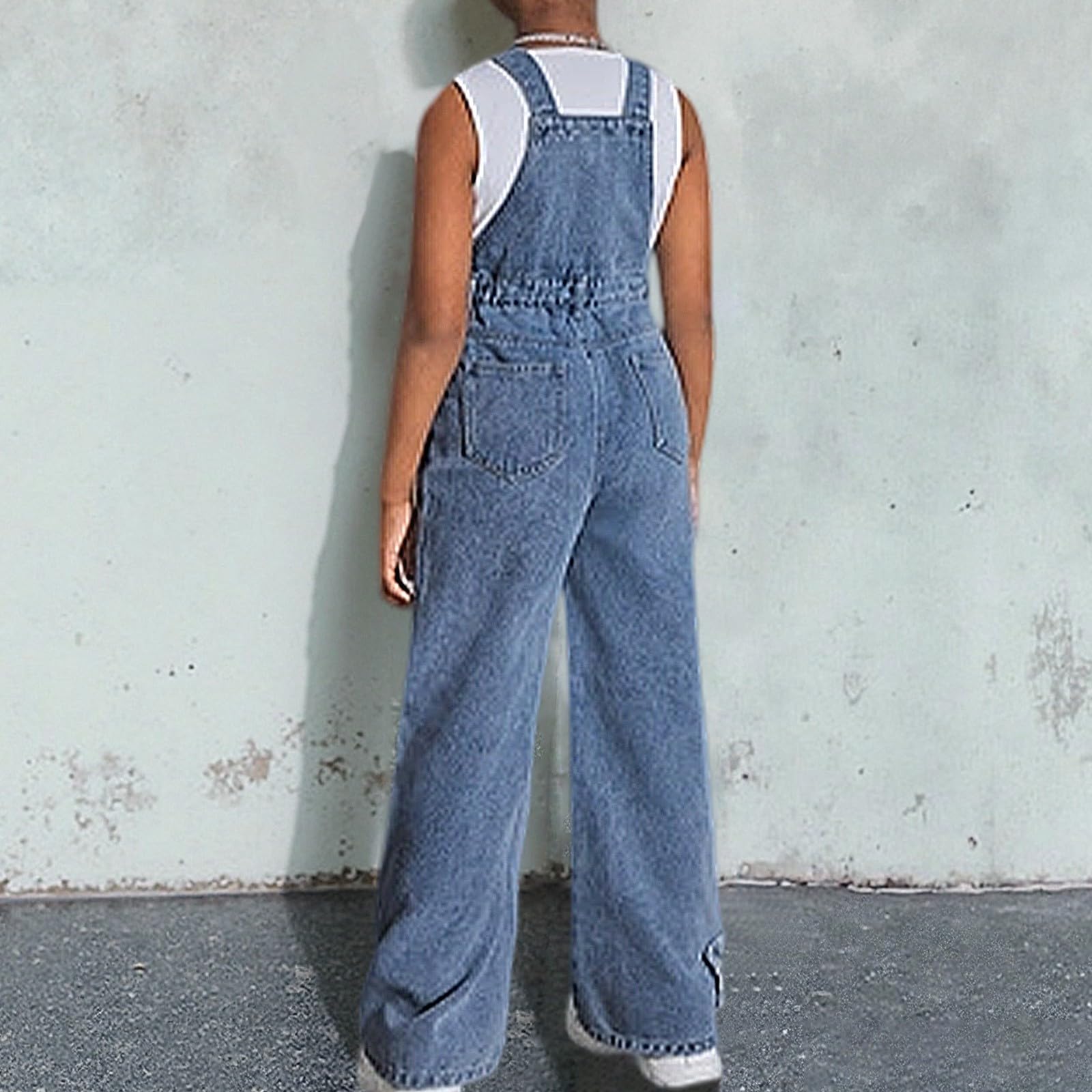 WWricotta Salopette in Jeans con Stella per Ragazze, Modello Casual a Gamba Larga con Vita Alta, Perfetta per Adolescenti, Outfit Comodo per Estate e Autunno, Denim Morbido/A