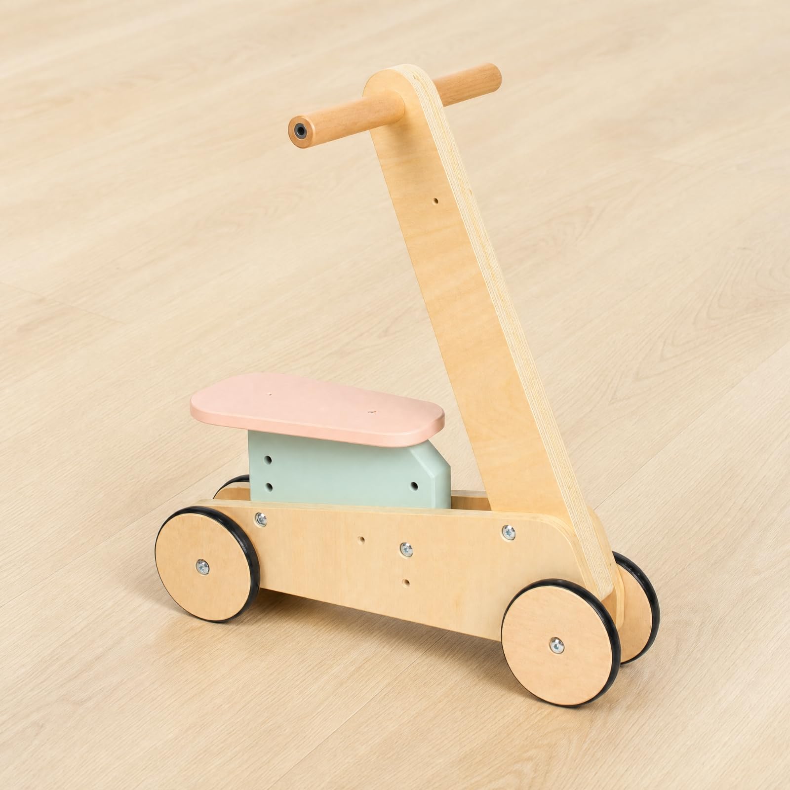 Amagogo Deambulatore 2 in 1 in Legno ideale come Regalo Carrello Spesa Giocattolo Legno Unisex Giocattolo a Spinta con 4 Ruote per Neonati