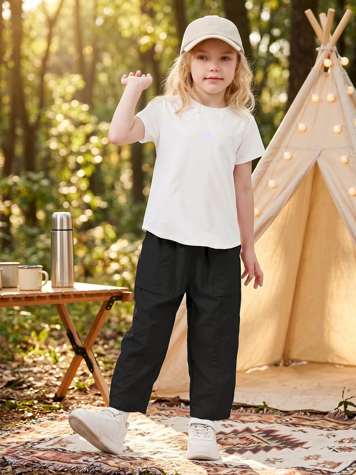Miipat Pantaloni Cargo Larghi da Bambina, Pantaloni Asciugatura Rrapida per Ragazza Pantaloni Casual Leggeri con Elastico in Vita per Bambini e Bambine