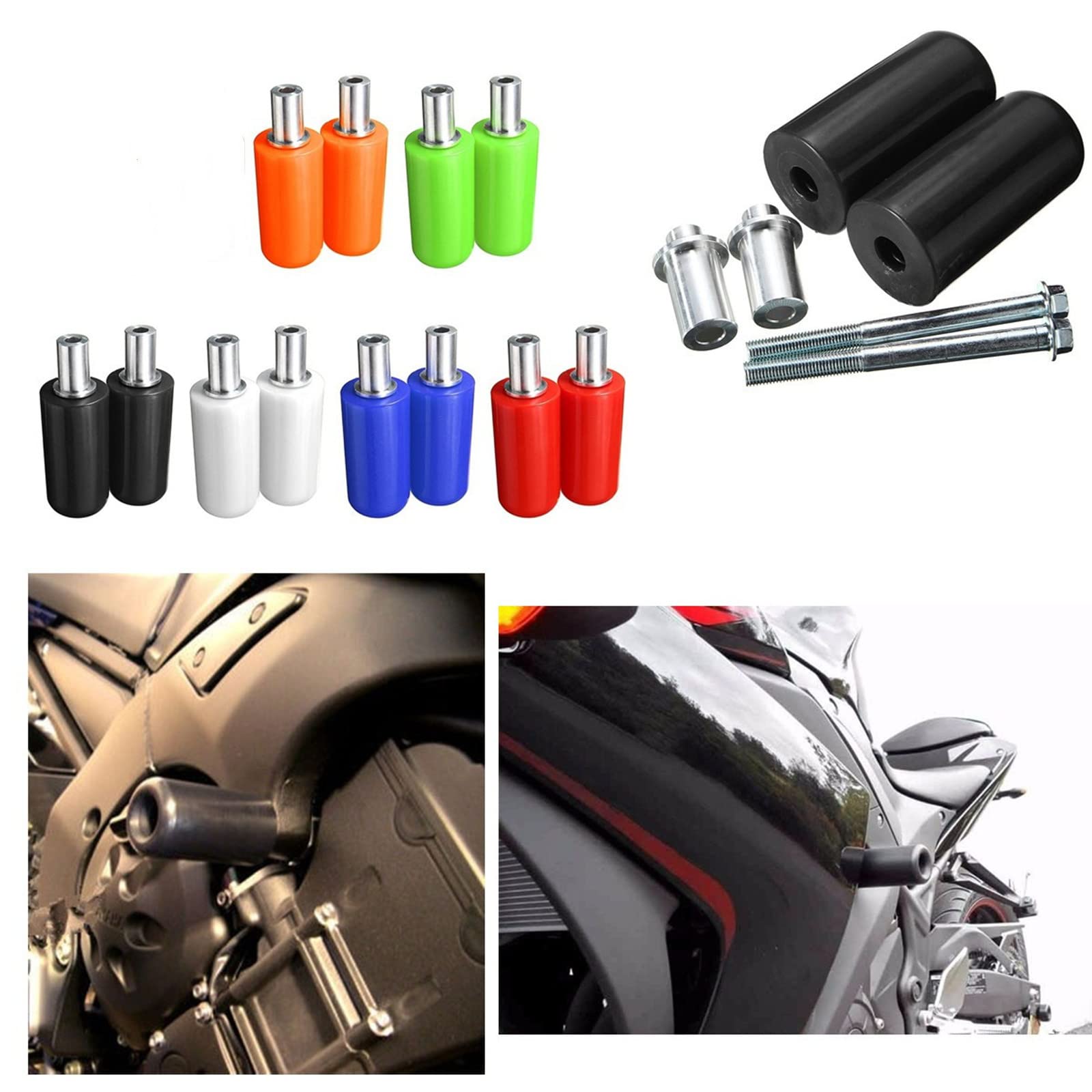 Glissière de cadre de moto universelle de 10 mm, protection contre les collisions pour Yamaha, Suzuki, Honda (2 pièces) (noir)