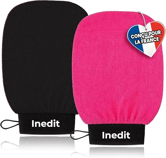Gant Exfoliant Kessa - Gant De Crin pour Gommage Corps et Visage - Noir/Rose