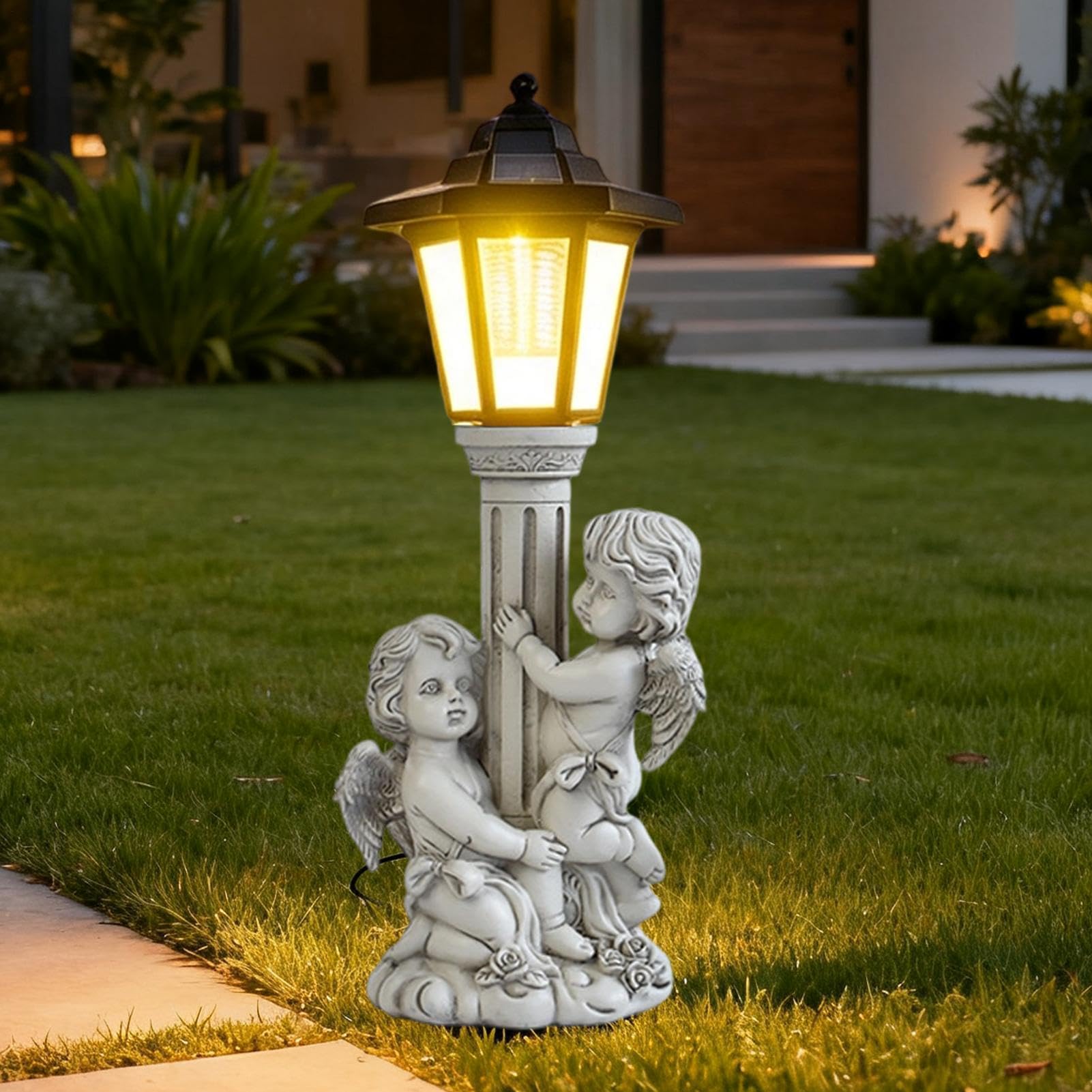 Estatuas Jardín Iluminadas Figura de Resina Resistente a la Intemperie con | Estatua solar LED Para Patio, Porche, Balcón, Césped, Pasillo, Hogar,