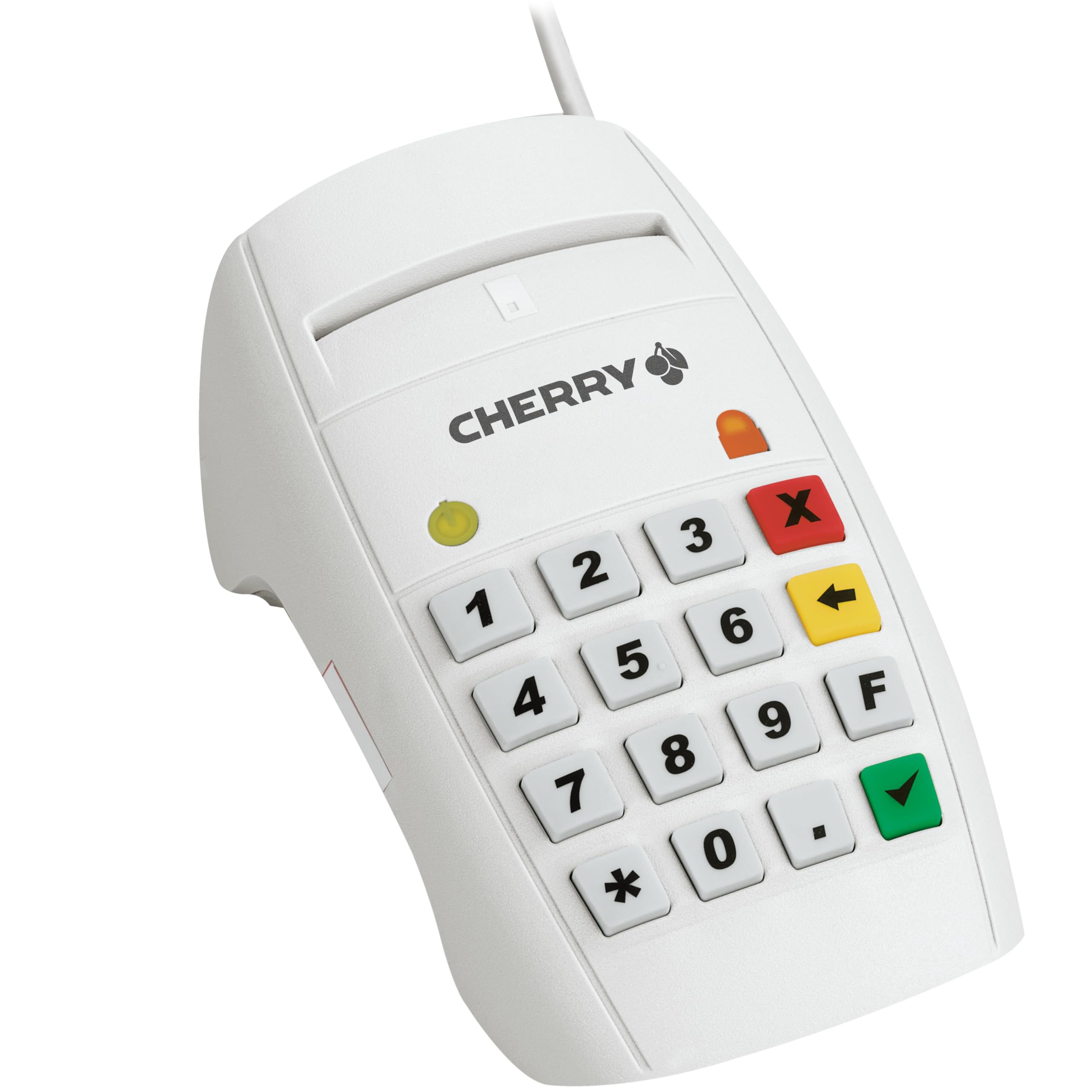 CHERRY Smart Terminal ST-2100, USB-Chipkartenleser mit 16 Tasten, Weiß | Smartcard Leser für Krankenversicherungskarte (KVK), elektronische Gesundheitskarte (eGK), Homebanking, Einhändig Bedienbar