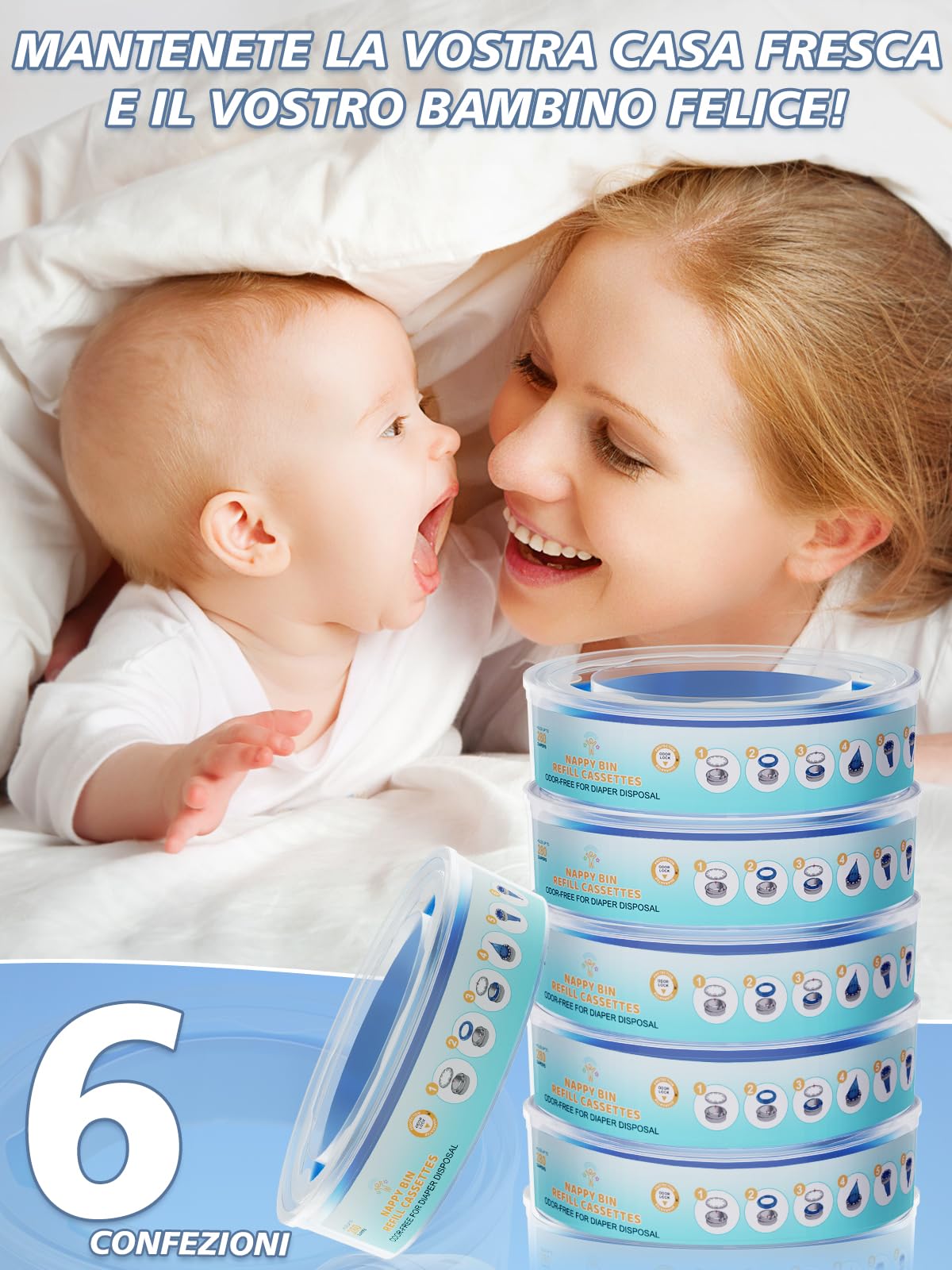 6 Pezzi Ricarica Mangiapannolini – PARPAT Ricariche Compatibili con Secchio per Angelcare, per Maialino, per Foppapedretti e per Litter Locker II – Tenuta Stagna Antiodore