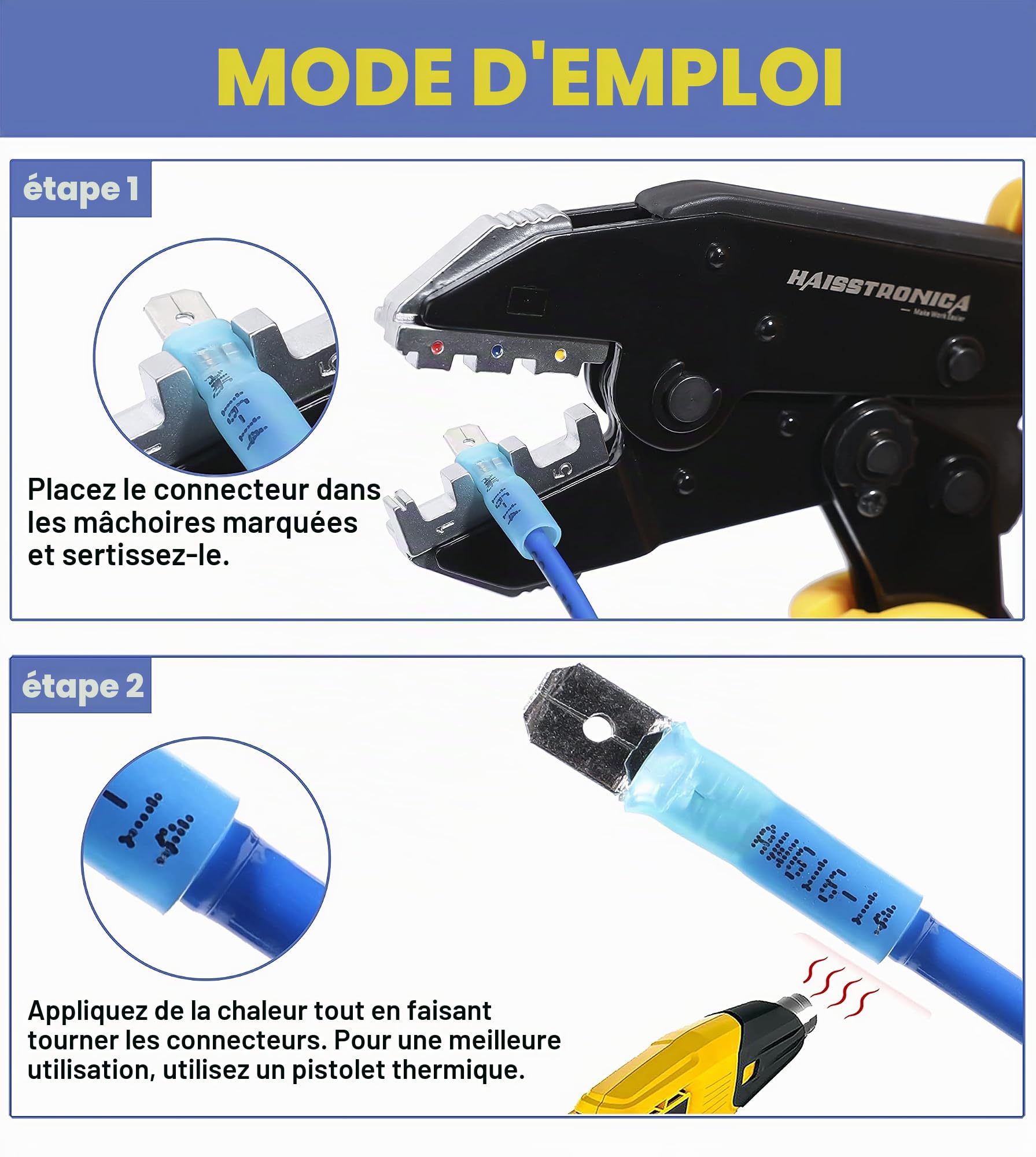 haisstronica Lot de 260 connecteurs thermorétractables mâle/femelle 22-10 AWG | Déconnexion rapide pour service de composants, joint adhésif 3:1, câblage de bateau et de haut-parleur, connecteurs de fils