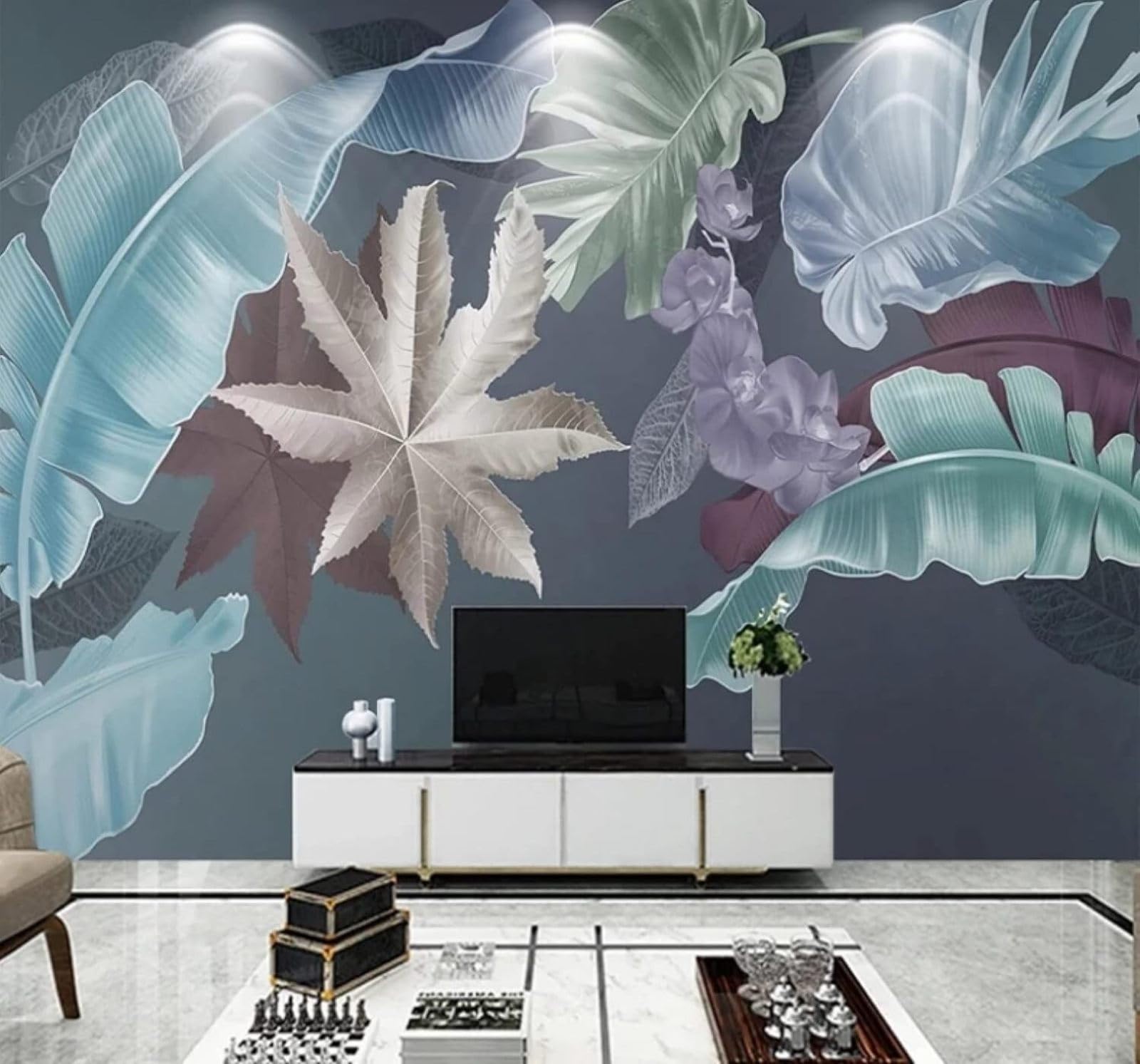 Wallpaper-3D-Xlm 200Cm×140Cm(B×H) Minimalist Hand Drawn Colourful Plants Leaves 3D Wallpaper Easy Install Feature Office Living Room Sofa Bedroom Tv Background Wall Decoration-200Cm×140Cm