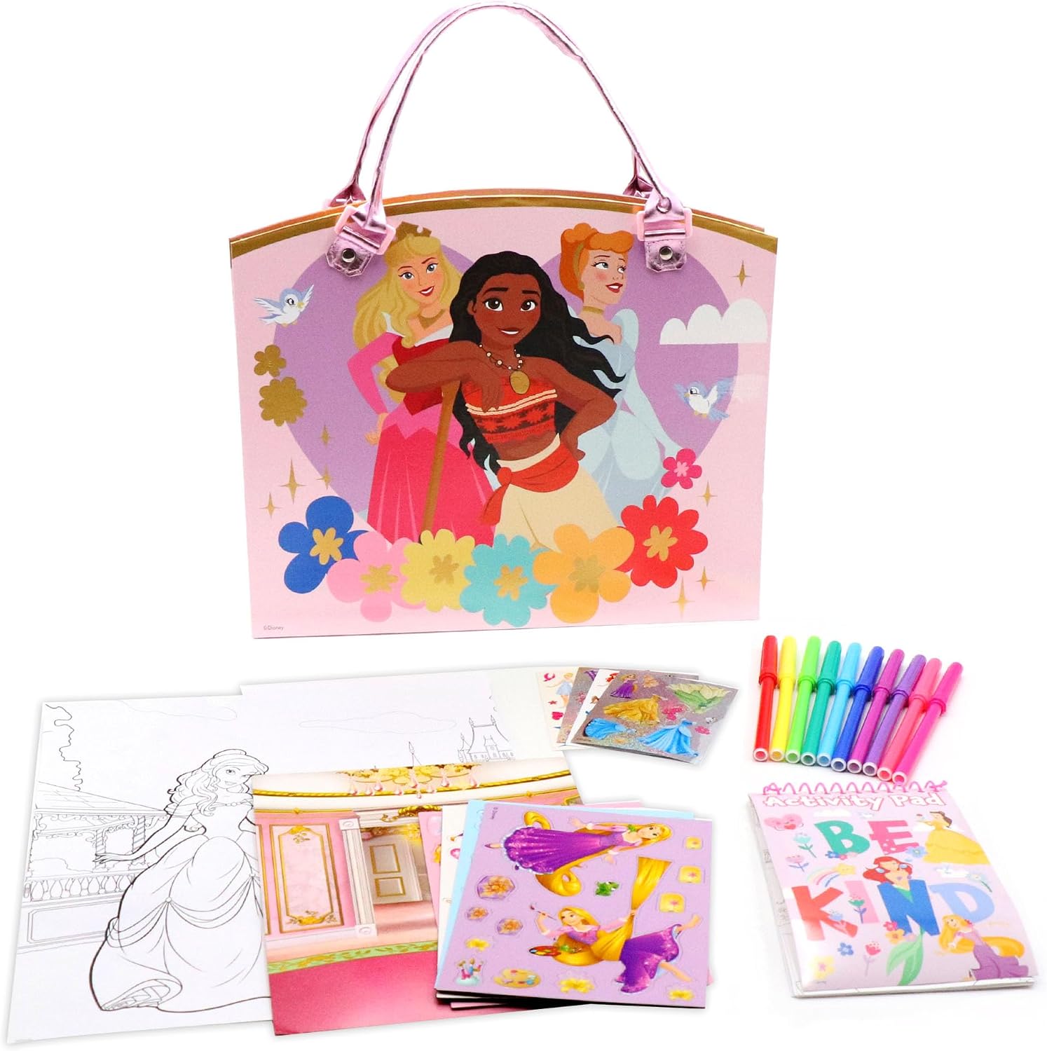 Disney Princess Activity Tote – Ultimate Princess Adventure Bag with Coloring Books, Stickers, Crayons & Games – Travel-Friendly Art Set for Girls Ages 3+ – Great Gift for Creative Play