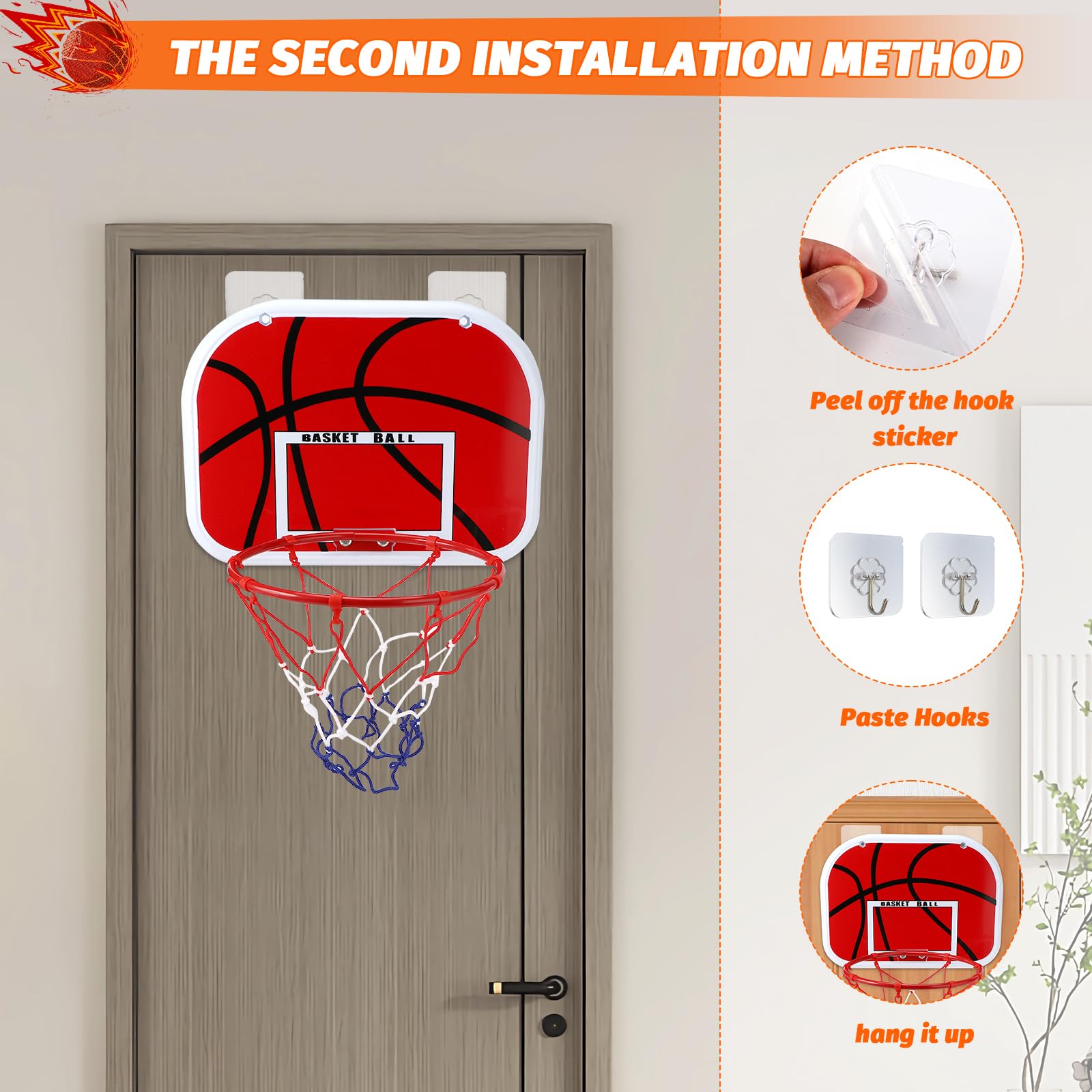 Gowkeey Mini Canestro Basket da Camera Set, Canestro Basket Bambini Facile da Installare, Canestro Basket da Muro con Pompa, Pallone da Basket e Altri Accessori per Porte di Casa, Pareti, Uffici