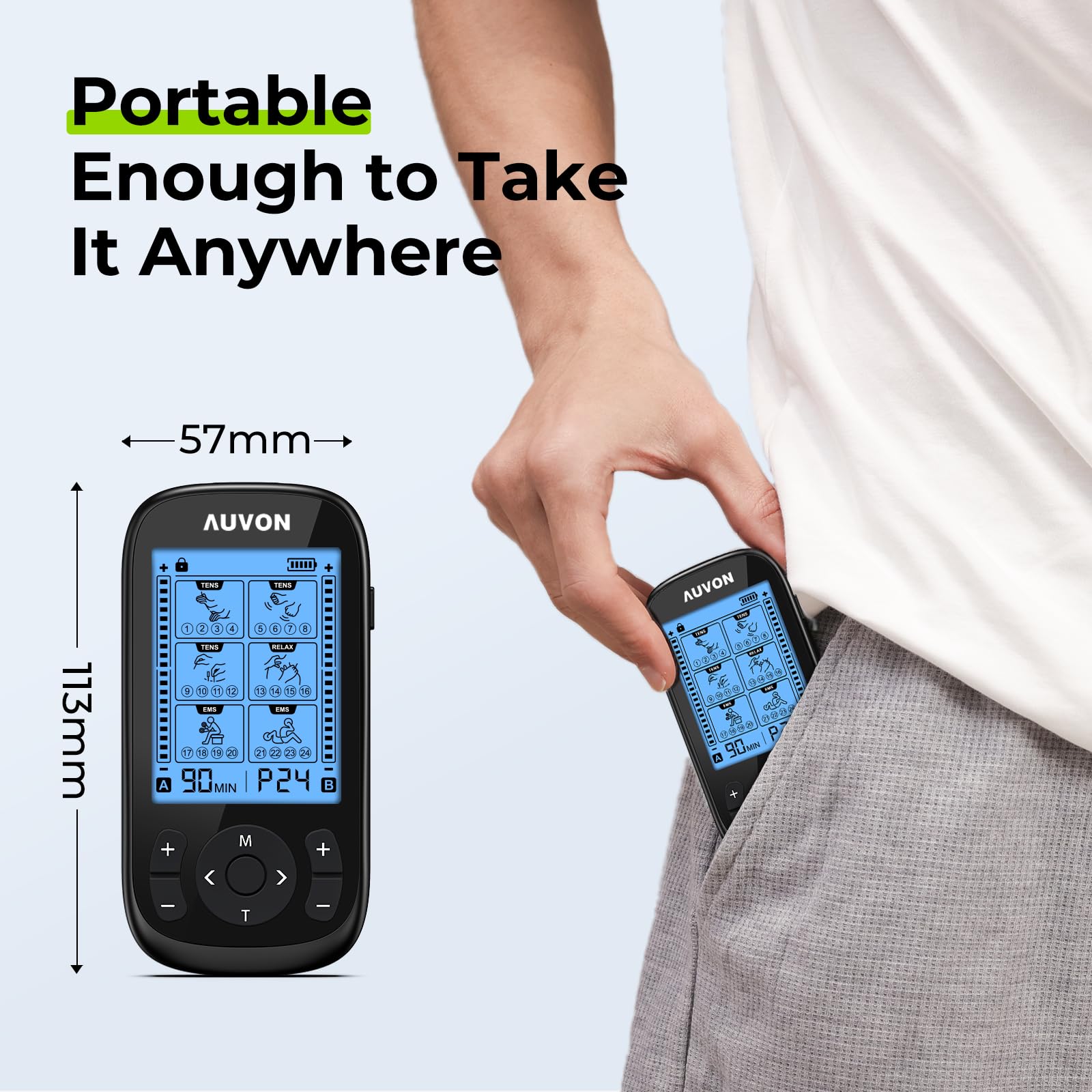 AUVON 3-in-1 TENS Unit Muscle Stimulator, 40 Levels for Gradual Pain Relief — Amazon image 8