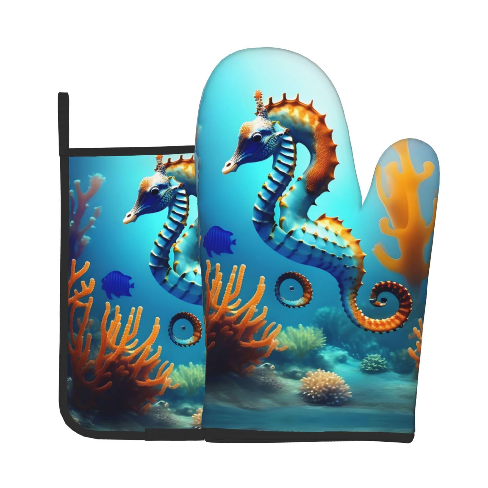 Oven Mitts and Potholders Set of 2 for Kitchen Baking Cooking GraySeabed Coral Seahorse Thick and Durable