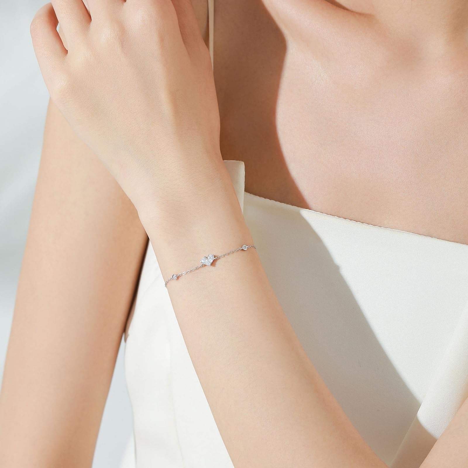 Pulseras para fiesta de boda, pulsera de corazón de diamante de laboratorio de 0,25 quilates para ella