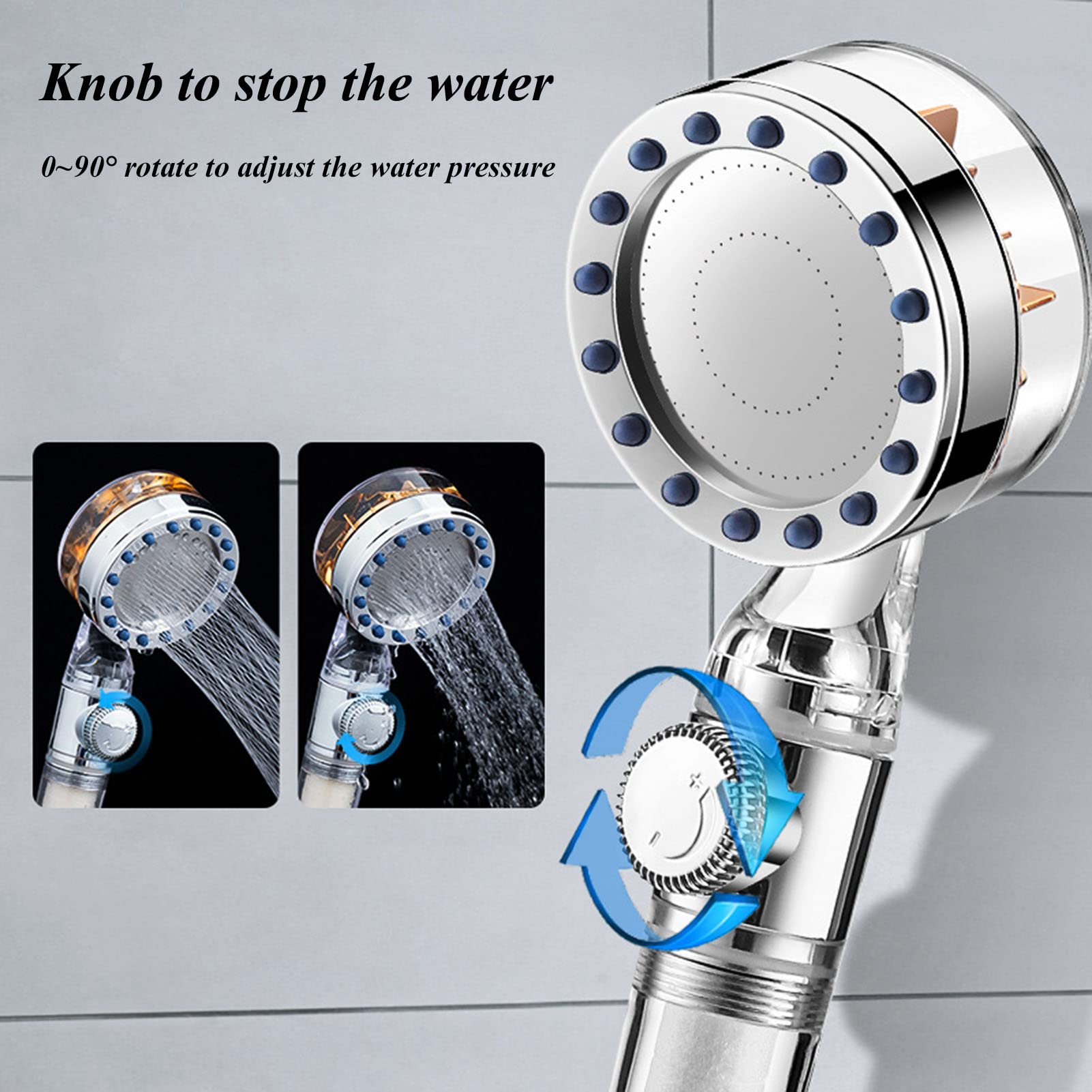 Propeller Driven Turbo Charged Shower Head Handheld Turbocharged Pressure Shower with Filter and Adjustable Switch