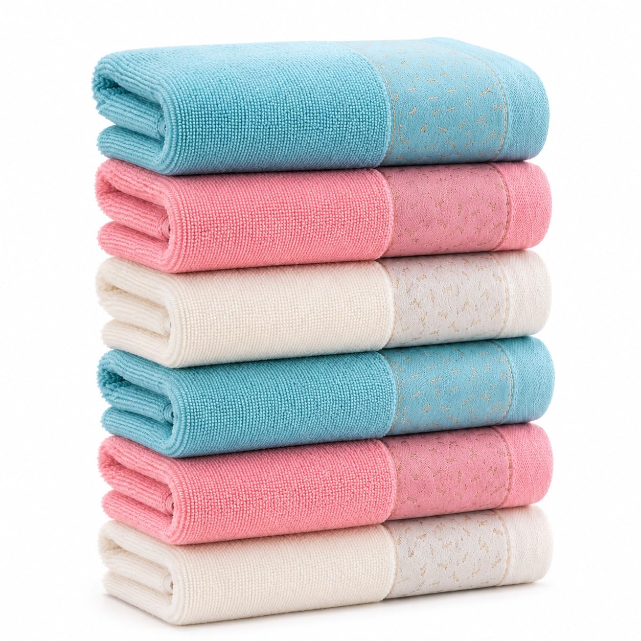 Cotton Ladies Handkerchief Set, 25 x 25 cm, Pack of 6, Pink Blue Coral, Quilted Pattern-image-29