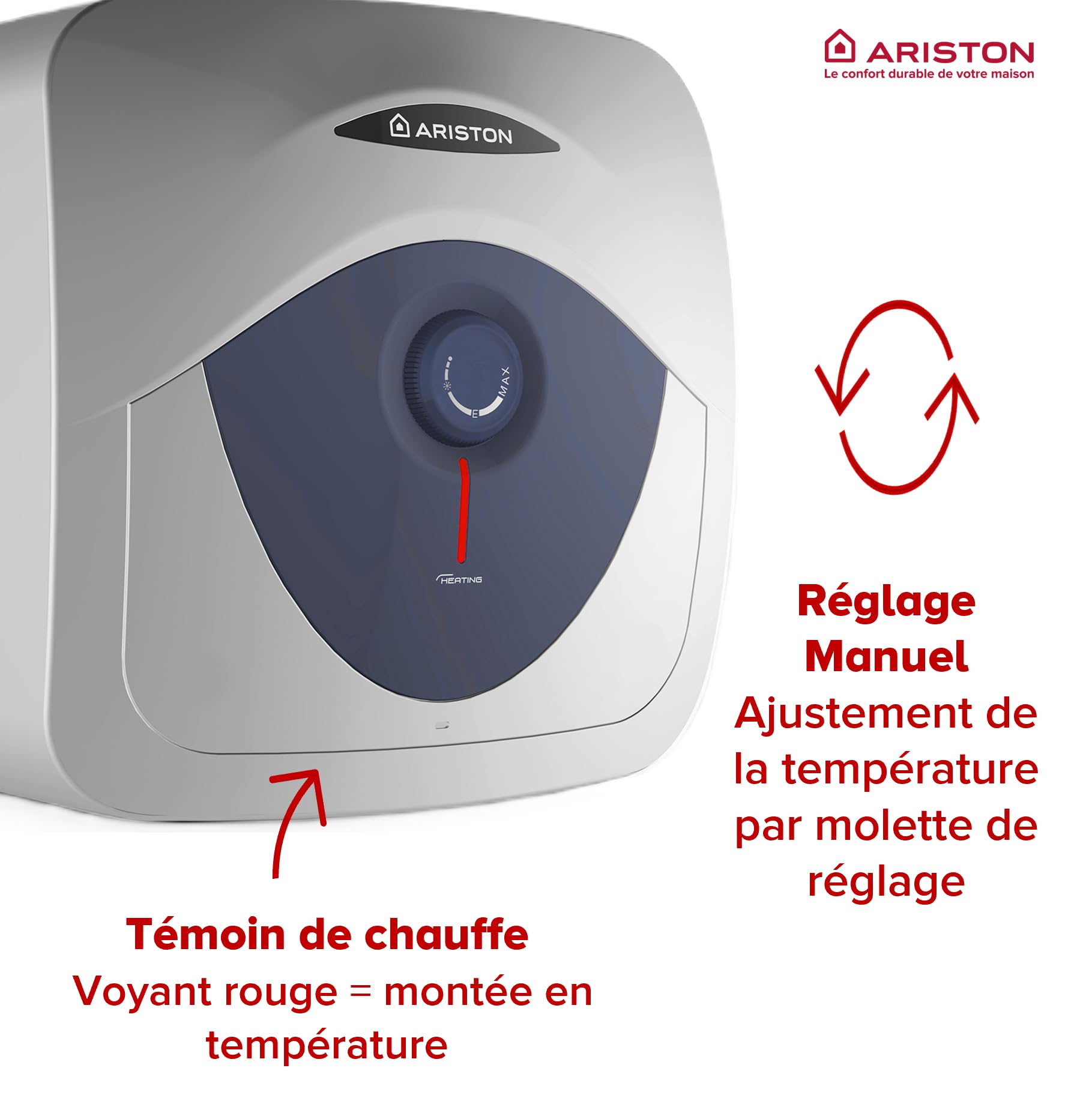 Ariston Blu Evo RS 10L - Scaldabagno Elettrico 10 Litri Compatto Sottolavandino, Potenza 2000W, Ideale Cucina o Bagno - Progettato e fabbricato per essere installato in Francia