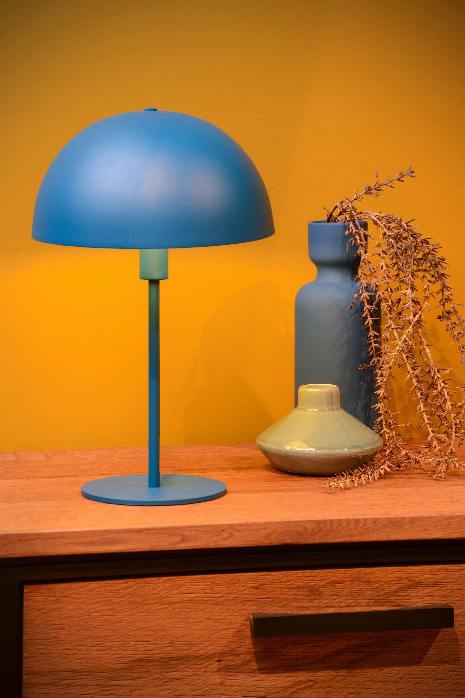 Licht-Erlebnisse Tischleuchte Metall Blau Nachttisch Schlafzimmer Büro 40 cm klein E14 bis 25 W Industrial Design Pilz Tischlampe Wohnzimmer PAZIL