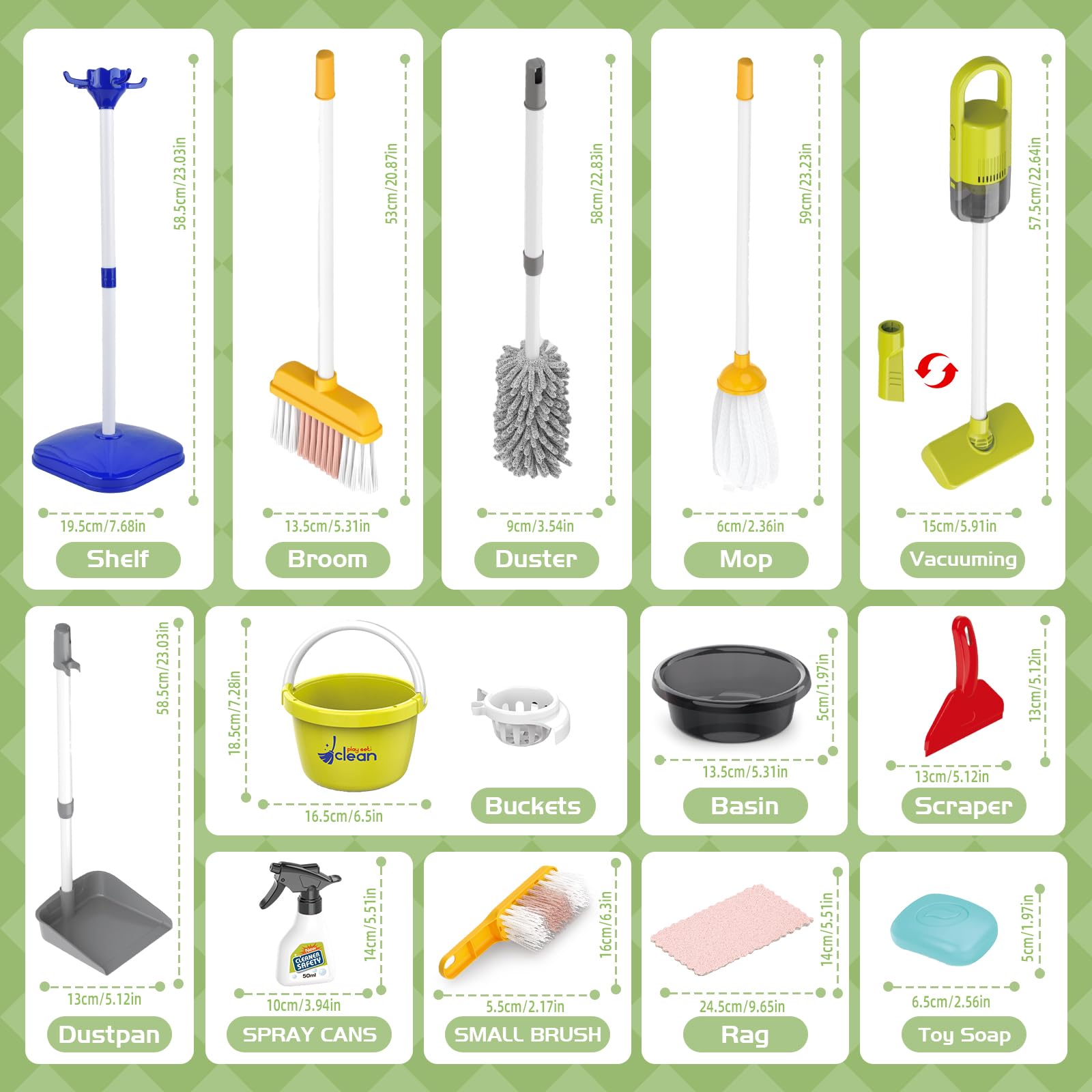 Kit de Nettoyage pour Enfants ,Menage Enfant Aspirateur Enfant Jouet, pour Les Tout Petits avec Balai Vadrouille Plumeau Pelle Brosses Chiffon,Nettoyage et ménage Jouets De Cadeau 3 Ans+ (Bleu)