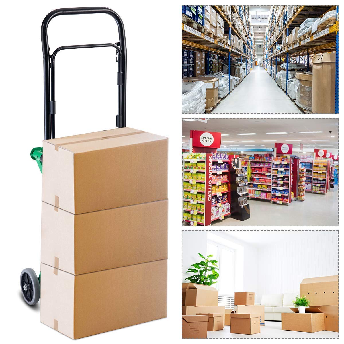 COSTWAY Carretilla de Mano Plegable con Ruedas,Carro de Plataforma Multifuncional 2 en 1, Carrito Transporte Carga hasta 90 kg