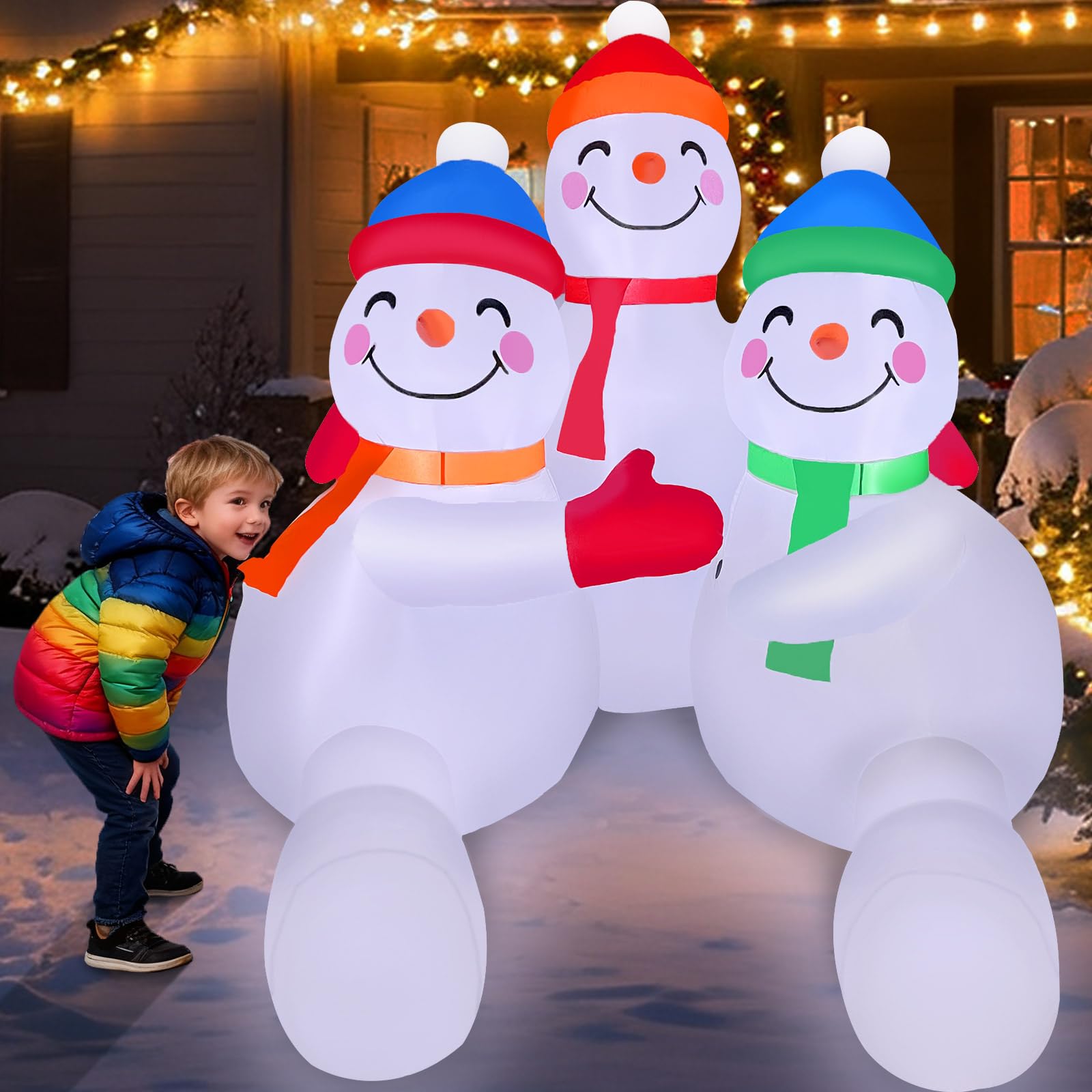 6FT Christmas Inflatable Snowman 6FT 3 Snowman Brothers Hugging Christmas Inflatables Outdoor Decoration Built-in 5 LEDs Xmas Snowman Blow Up Decor for Yard Garden Lawn(with Storage Bag)