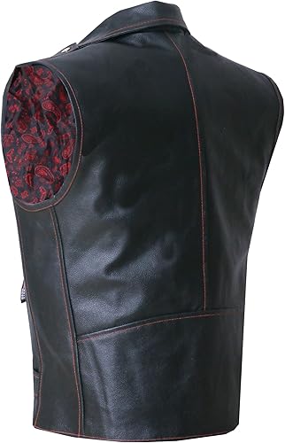 Miniatura 4 de Chaleco clásico de piel de vaca para hombre, con bolsillos ocultos, estilo vintage, para club, equitación, crucero, touring, moda, cachemira, rojo,